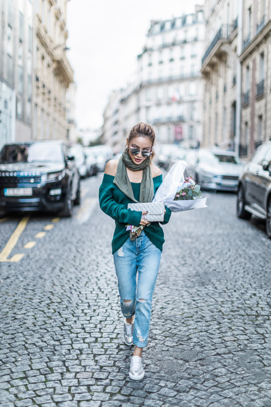 Relaxed off-the-shoulder teal sweater // NotJessFashion.com