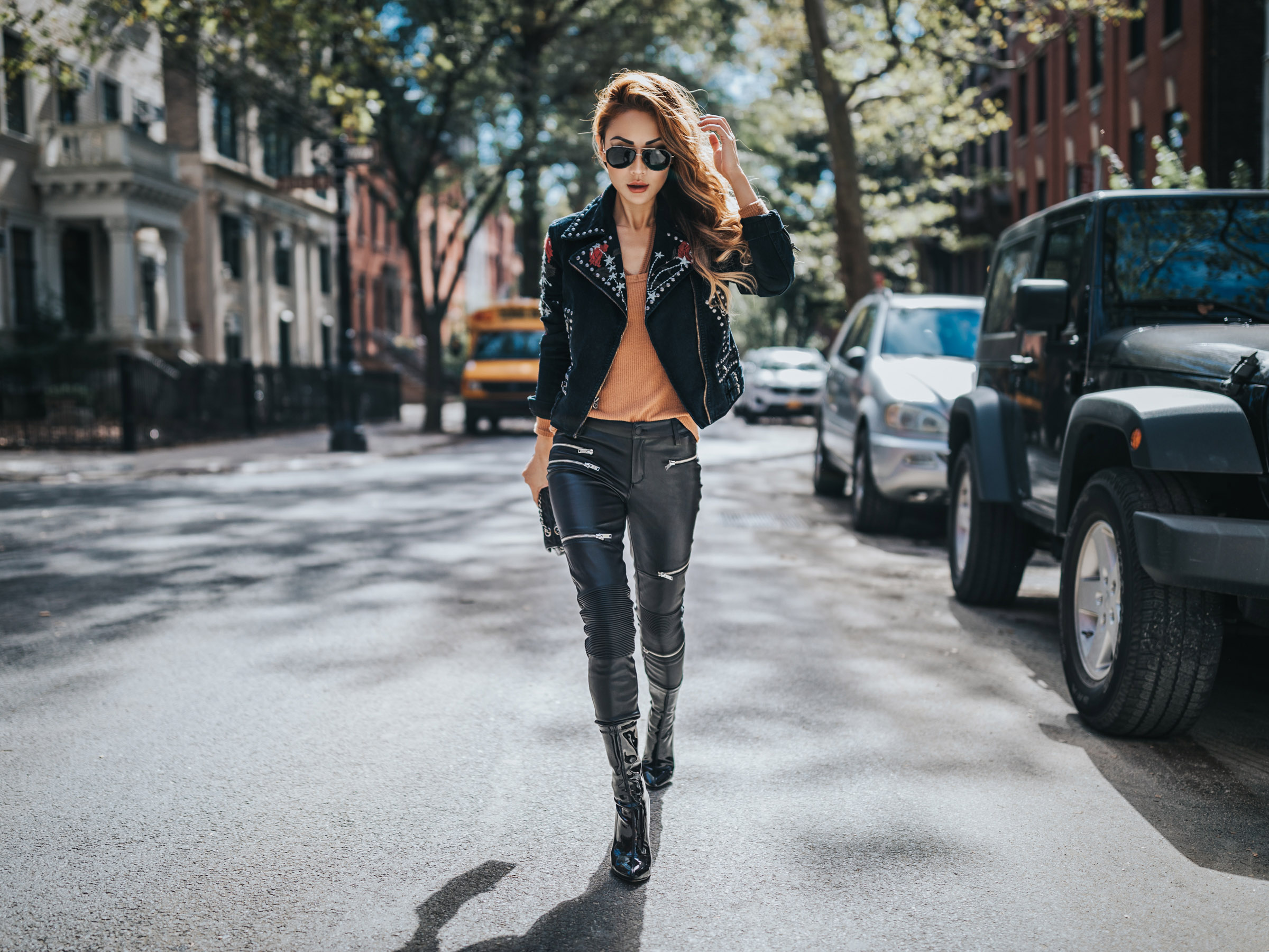 Easy Ways to toughen up a feminine wardrobe - 9 Leather Jacket Styles, all leather outfit // NotJessFashion.com