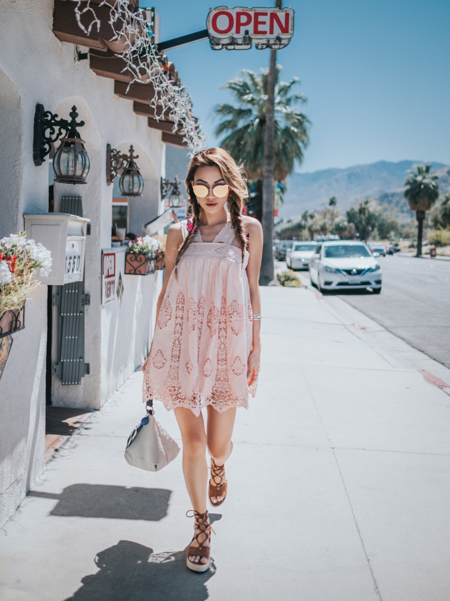 Baby Doll Dress and Laced Up Wedge - Instagram Outfit Round Up: Coachella 2017 Recap // Notjessfashion.com