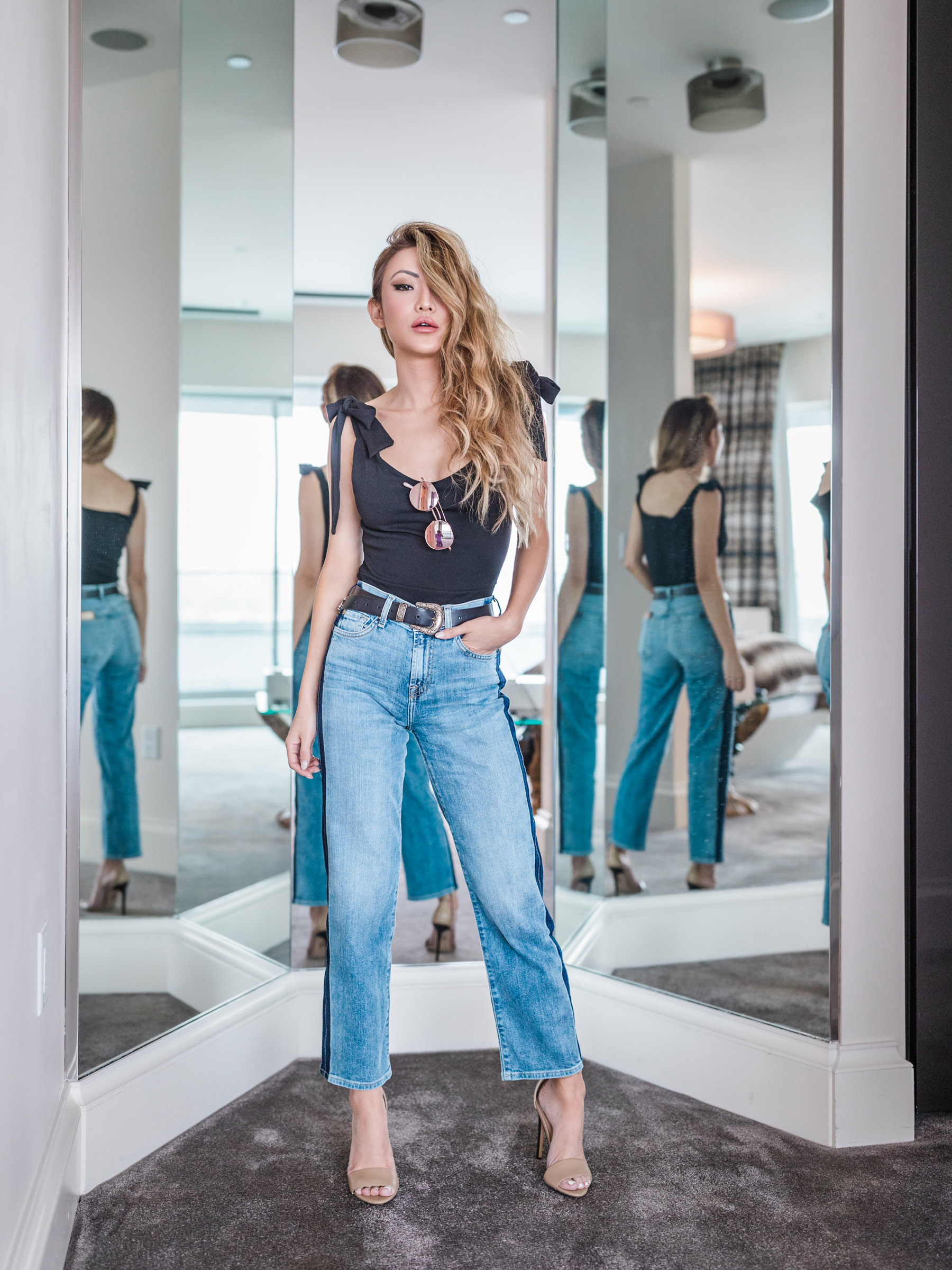 3 Ways to Style Jeans for a Casual Date Night - distressed jeans with hells and camisole // Notjessfashion.com