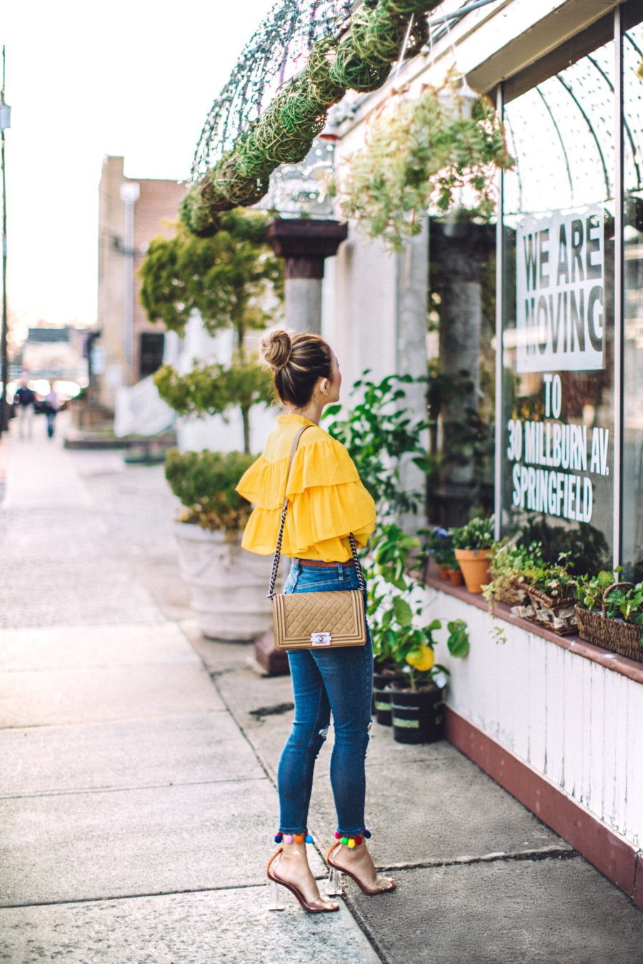 Preconceptions to Throw Away and Live Life at Your Own Pace // yellow ruffle top, pom pom jeans // Notjessfashion.com