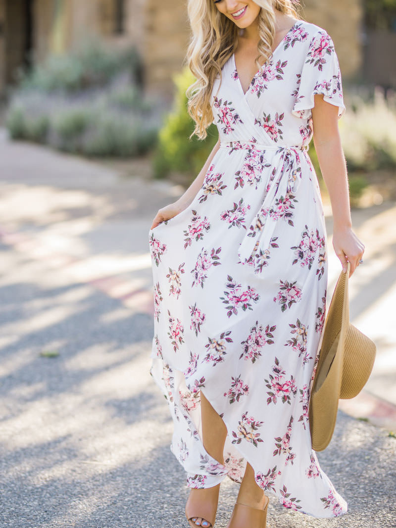 Floral Wrap Midi Dress - Best Dressed Spring Wedding Guest // Notjessfashion.com