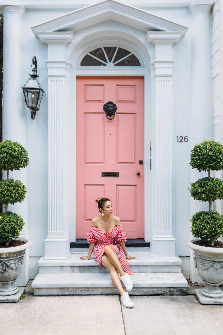 Charleston Pink Door and Red Gingham - Travel Guide: 36 hours in Charleston, SC // NotJessFashion.com