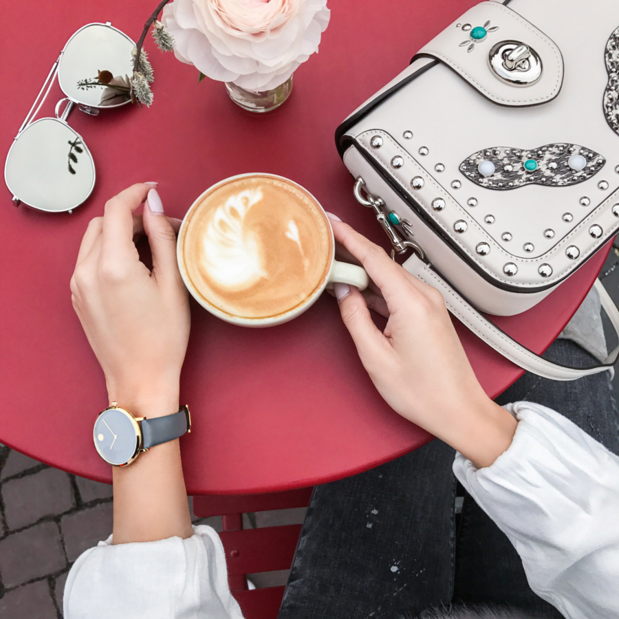 Movado Grey Leather Band Watch and Coffee - Design Genius and the Dot that Changed the Face of Time, Movado // Notjessfashion.com