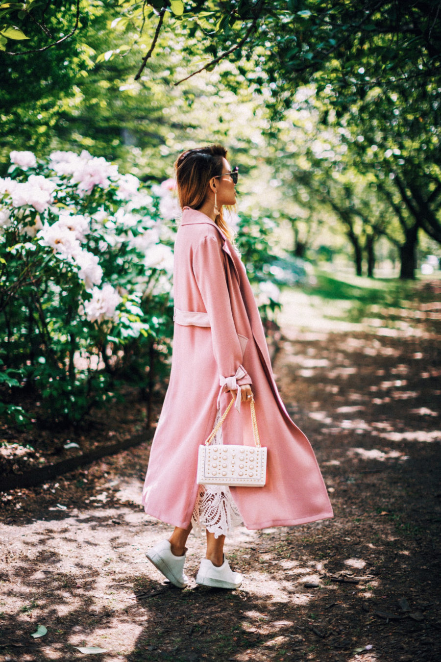 Pink Trench White Dress - 9 Fresh Ways To Style Your Favorite Trench Coat For Any Occasion This Spring // NotJessFashion.com