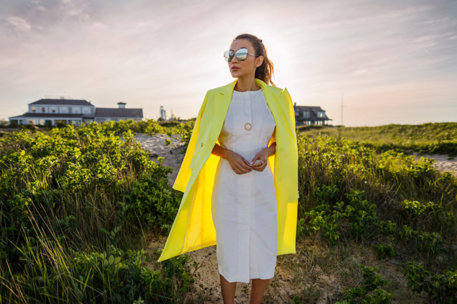 Yellow Cape and White Dress in Nantucket - Hottest Sunglasses Trends This Summer: Nantucket Edition // Notjessfashion.com