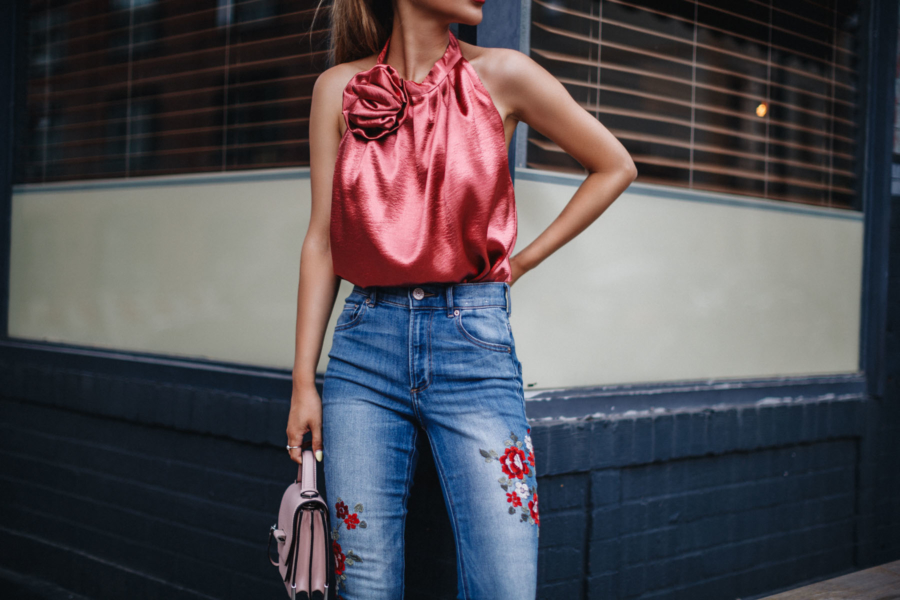 Embroidered Denim and Satin Blouse - Denim Details that Make Jeans Even Hotter this Summer // NotJessFashion.com