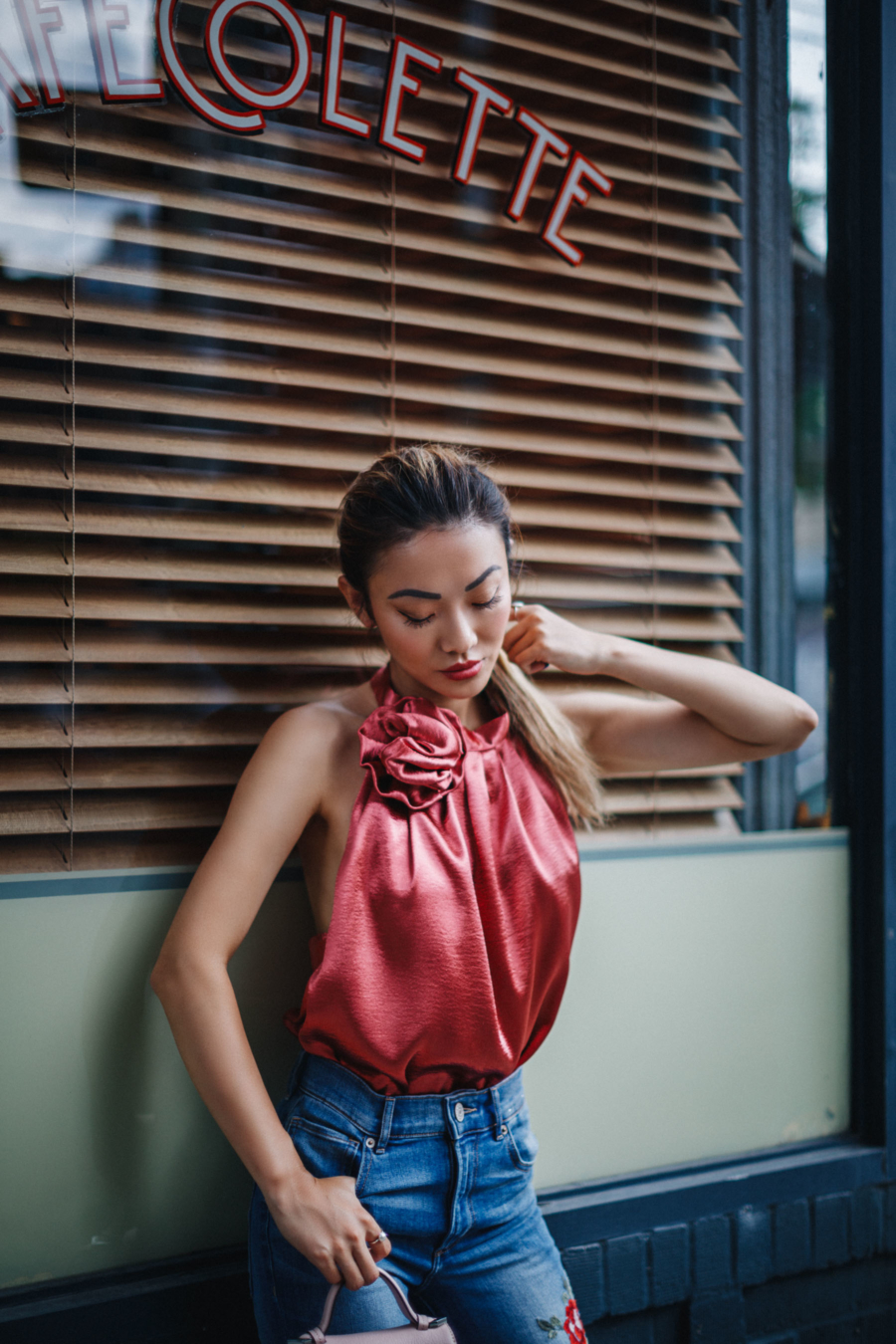 Embroidered Denim and Satin Blouse - Denim Details that Make Jeans Even Hotter this Summer // NotJessFashion.com