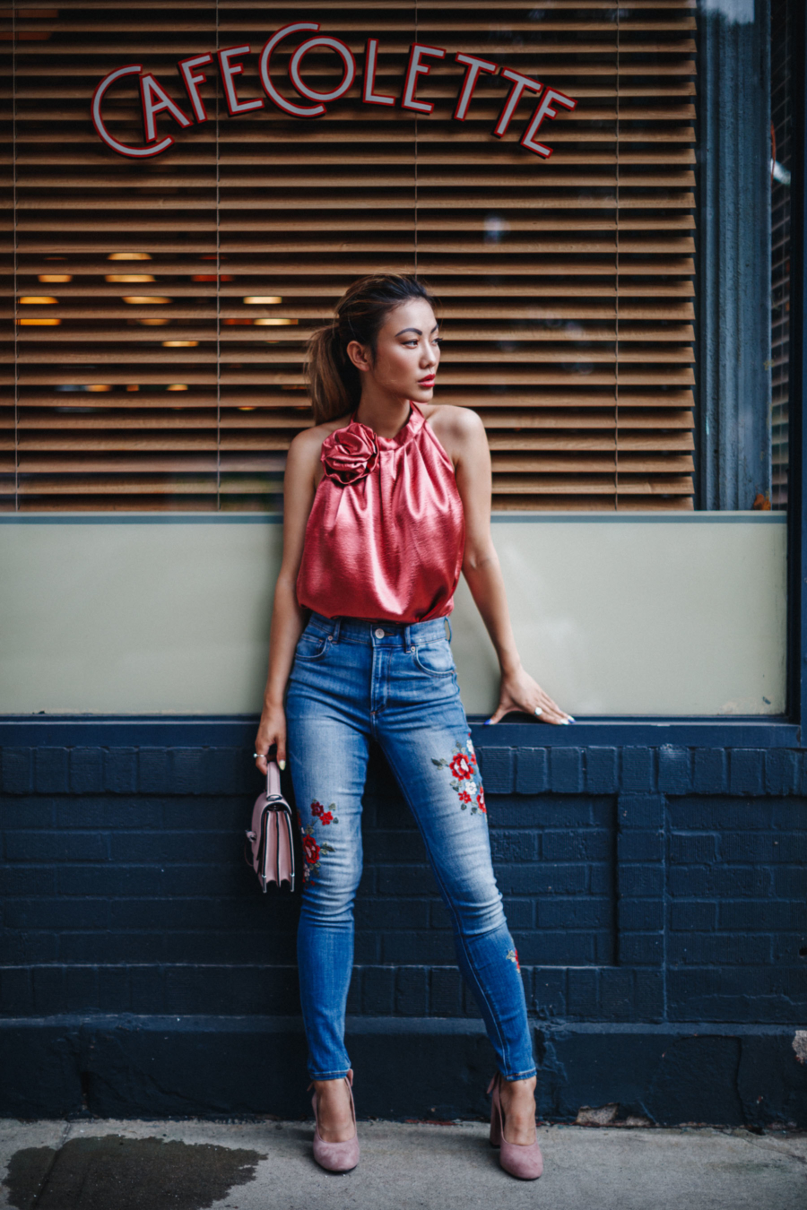 Embroidered Denim and Satin Blouse - Denim Details that Make Jeans Even Hotter this Summer // NotJessFashion.com