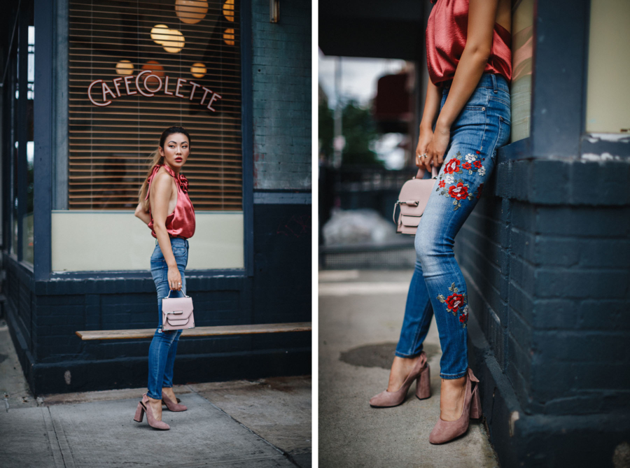 Embroidered Denim and Satin Blouse - Denim Details that Make Jeans Even Hotter this Summer // NotJessFashion.com