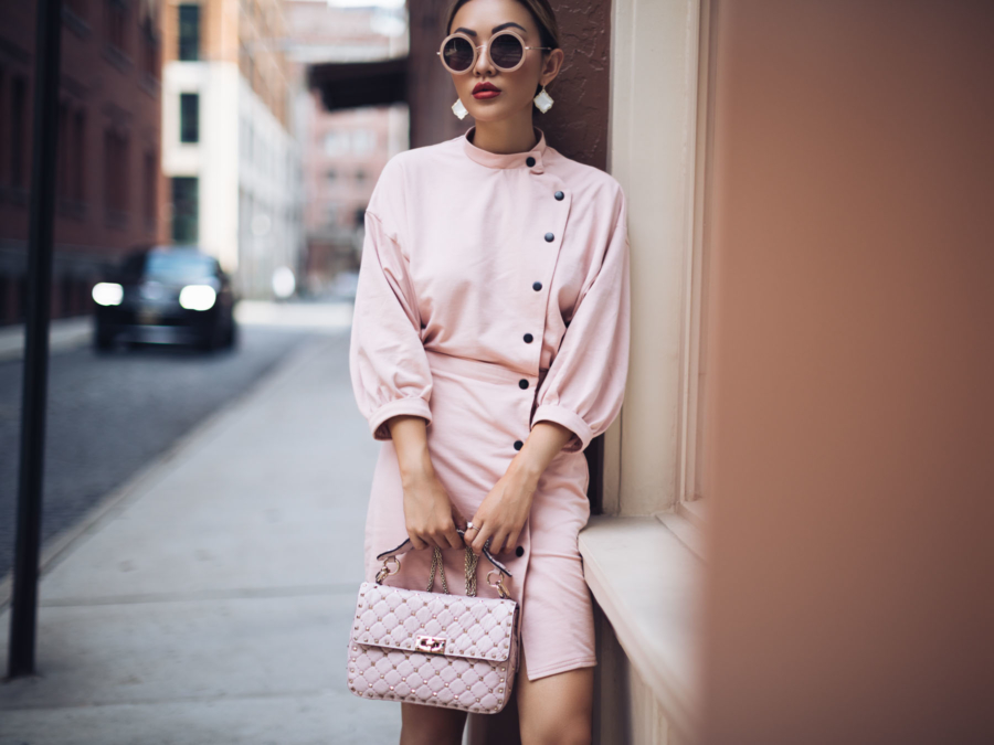 Pink Dress and Valentino Rockstuds Spike Crossbody Bag - Most Wearable but Luxe Trends for Summer 2017 // NotJessFashion.com