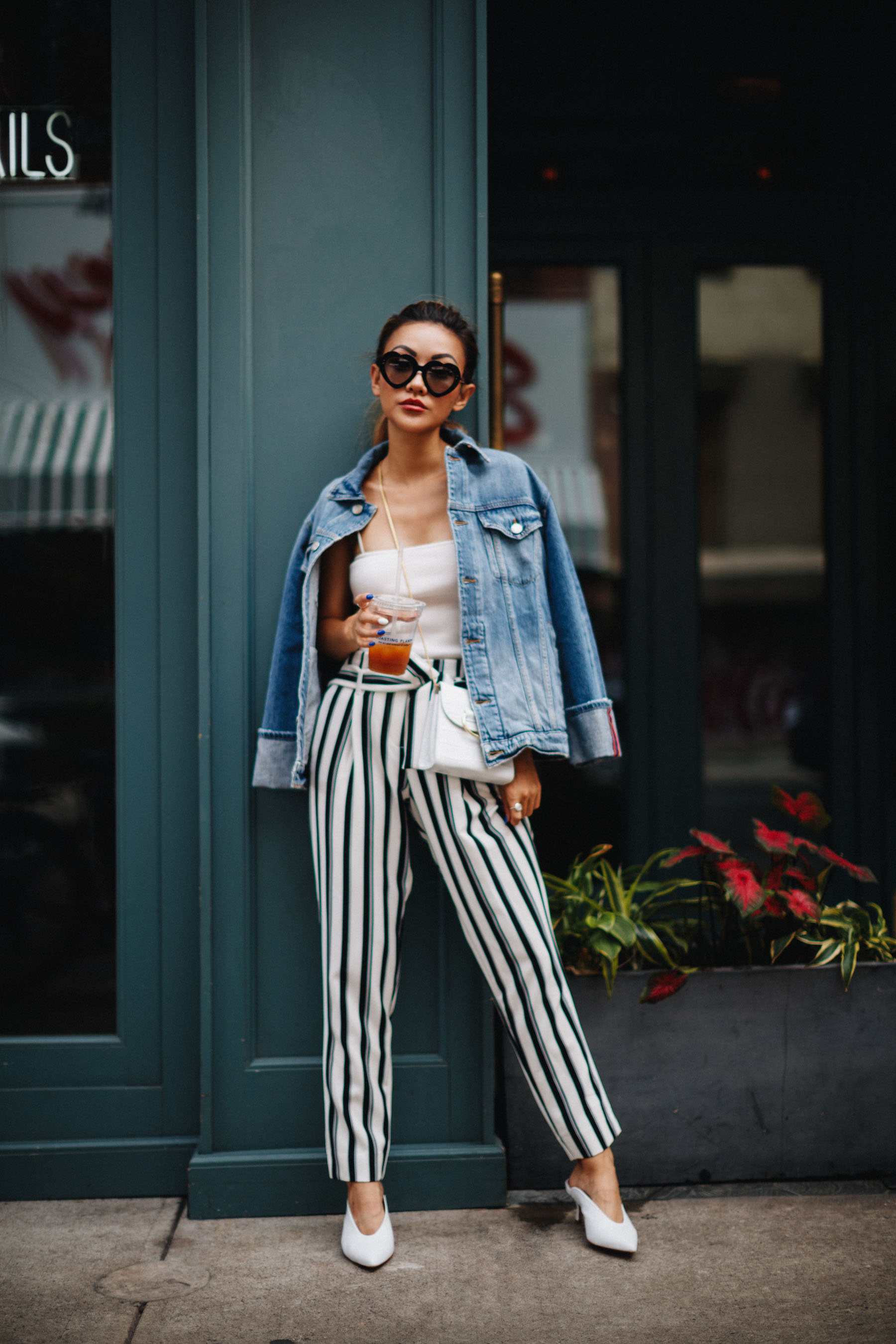 Trending Prints to Wear in 2018 - denim jacket with stripe palazzo pants // Notjessfashion.com