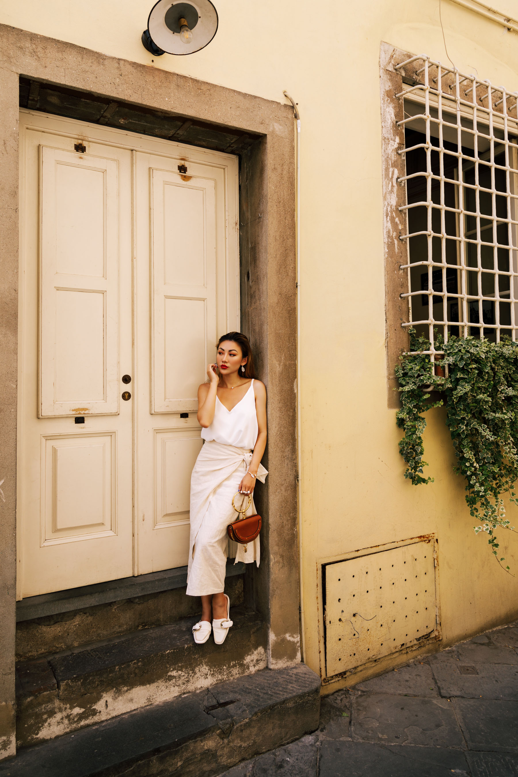 Simple But Stylish Mom Friendly Outfit Formulas - Wrap Midi Skirt with Mules // NotJessFashion.com