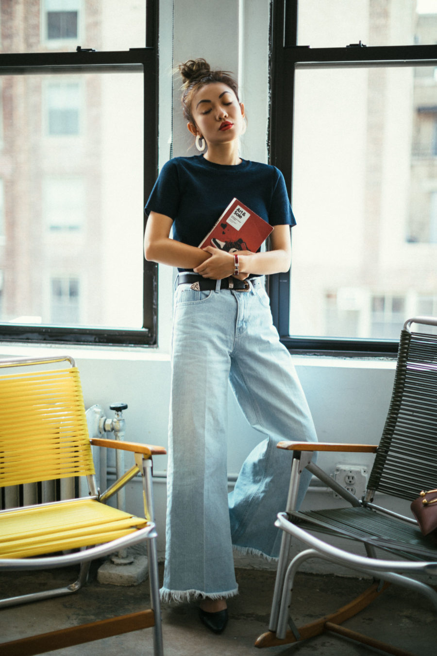 jessica wang wearing a black tee and wide leg denim // Jessica Wang - Notjessfashion.com