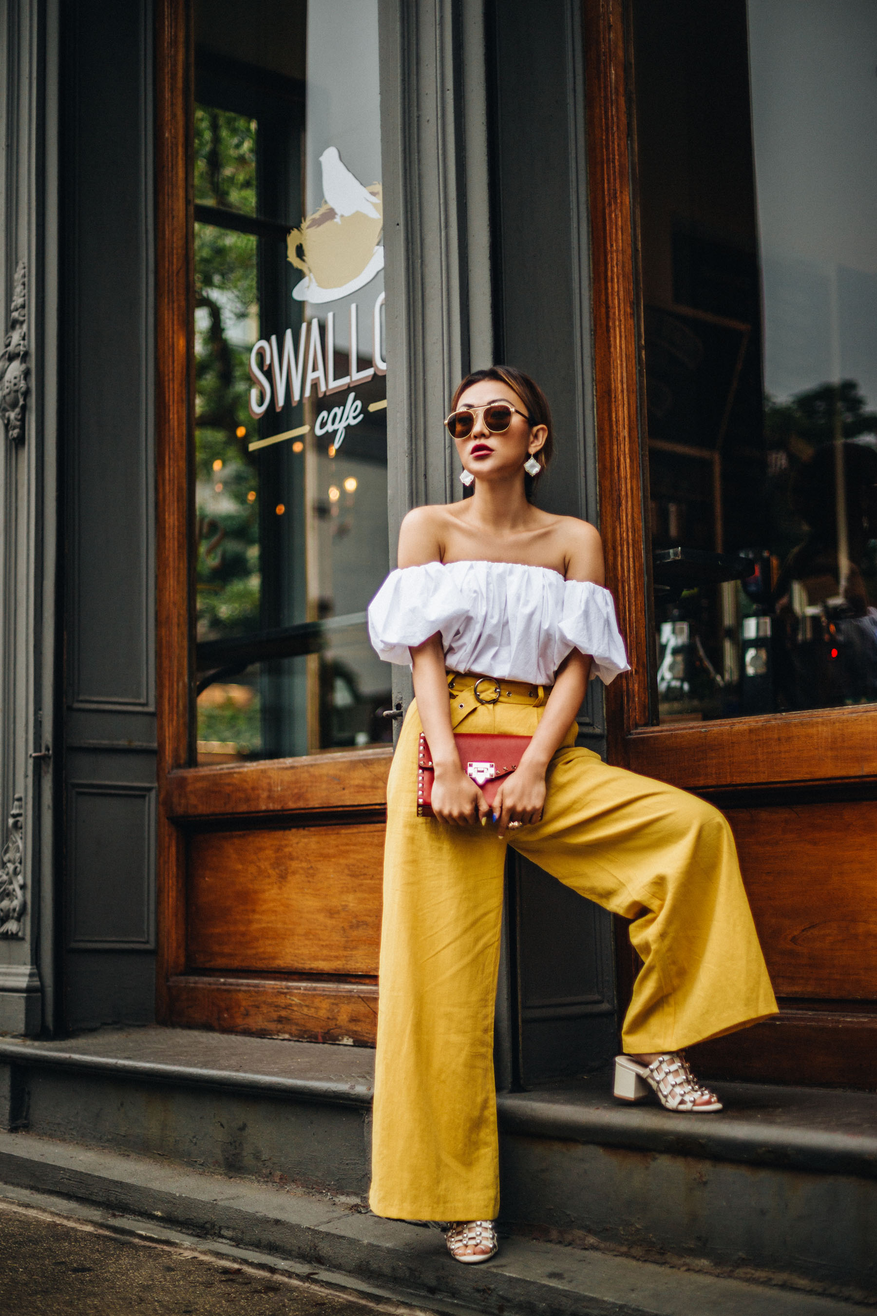 Simple But Stylish Mom Friendly Outfit Formulas - Yellow Wide-Leg Pants // NotJessFashion.com