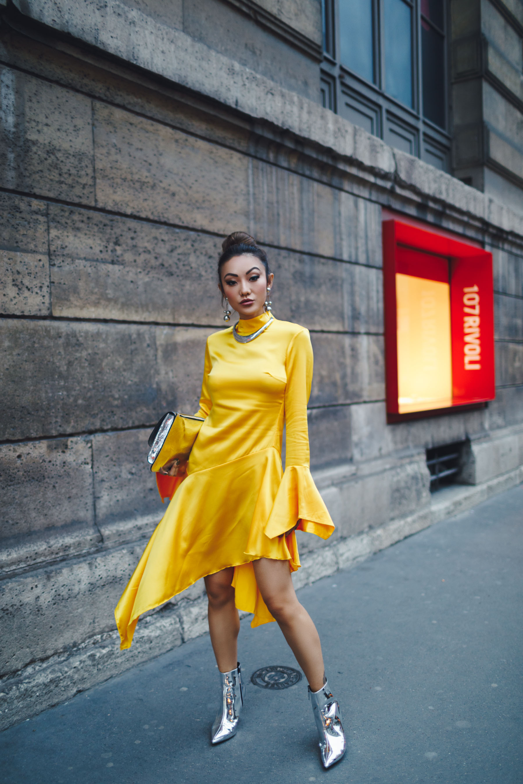 PFW Day 5 Yellow Dress & Metallic Boots // NotJessFashion.com