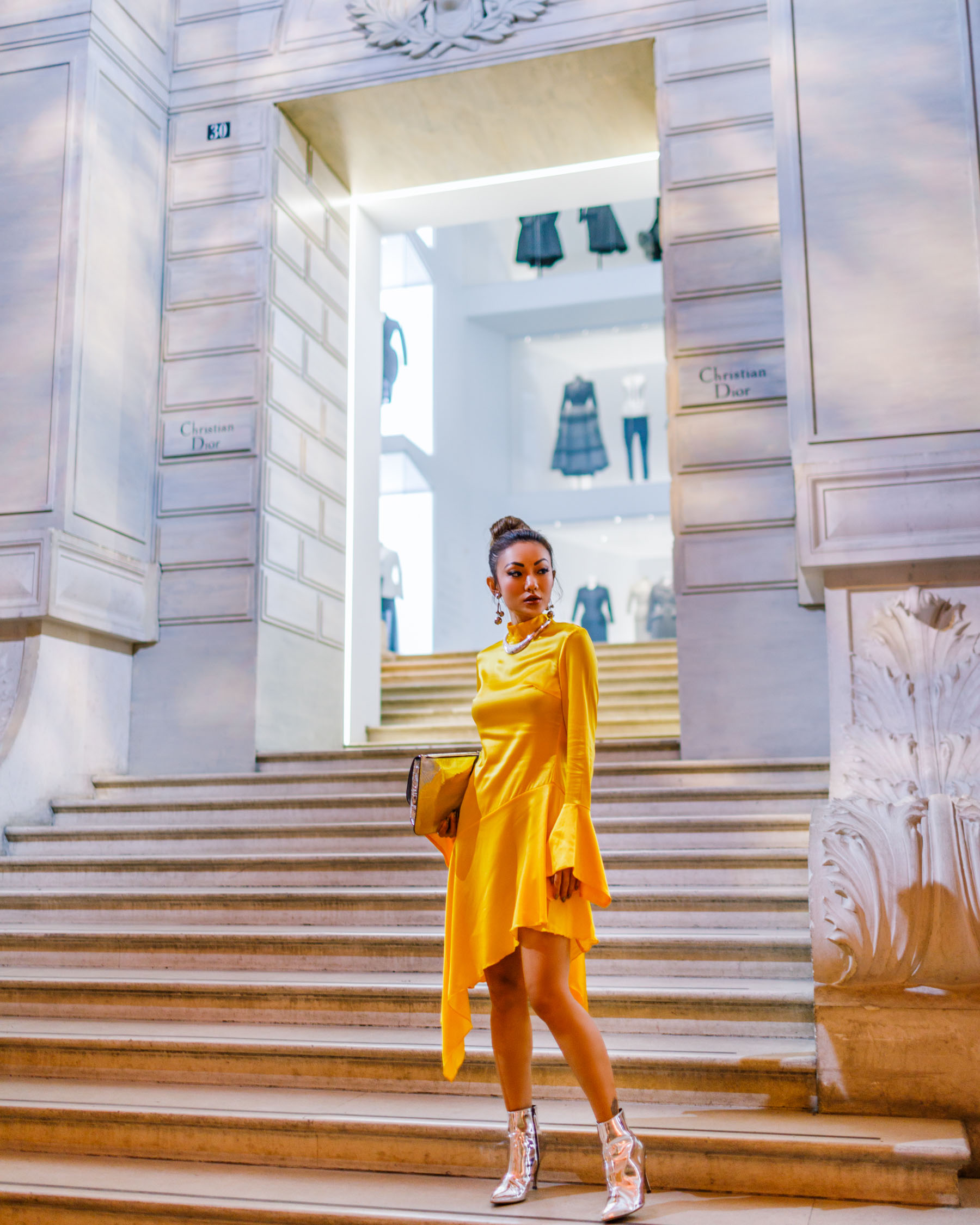 PFW Day 5 Yellow Dress & Metallic Boots // NotJessFashion.com