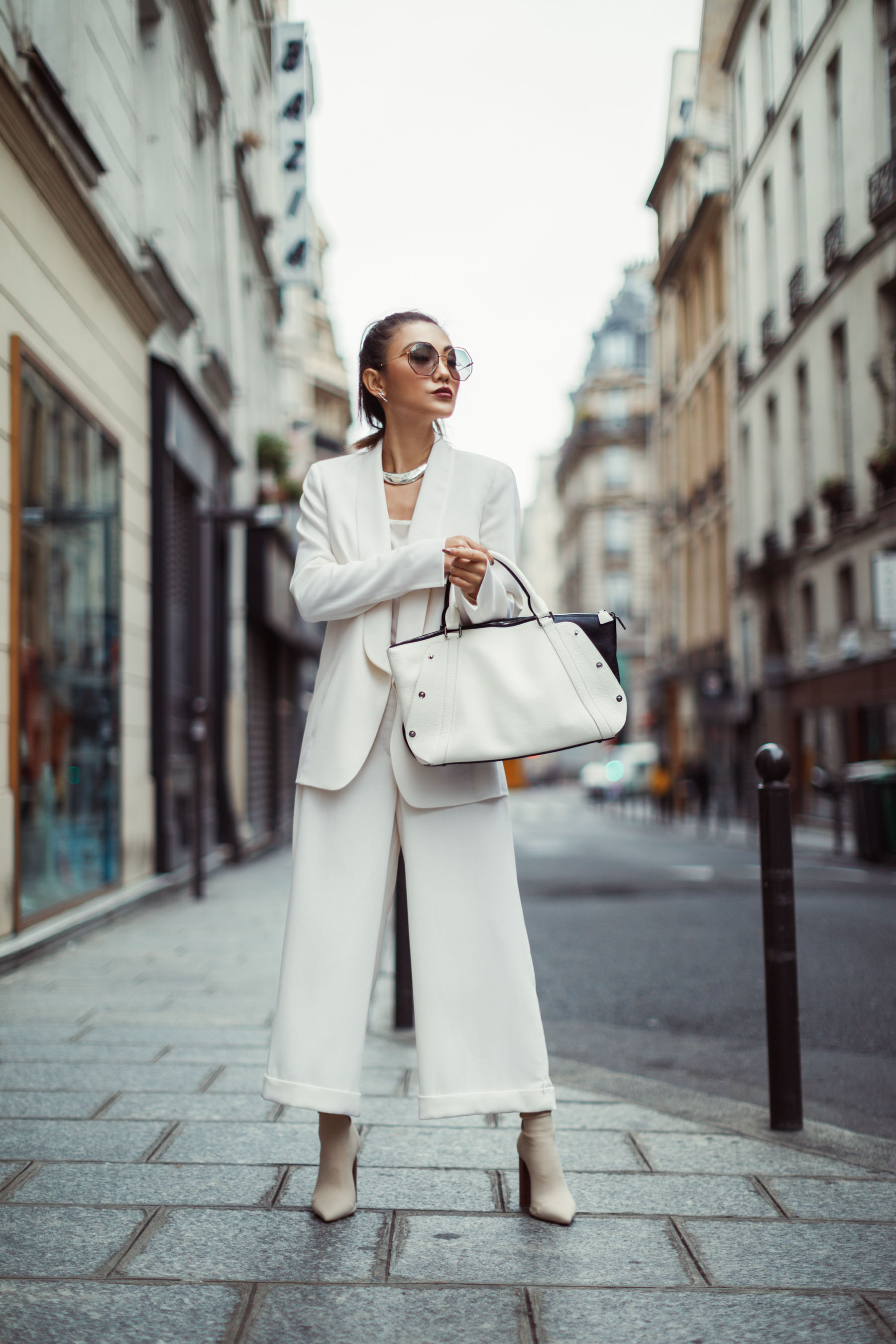 All White Akris Suit with Culottes and Blazer // Notjessfashion.com