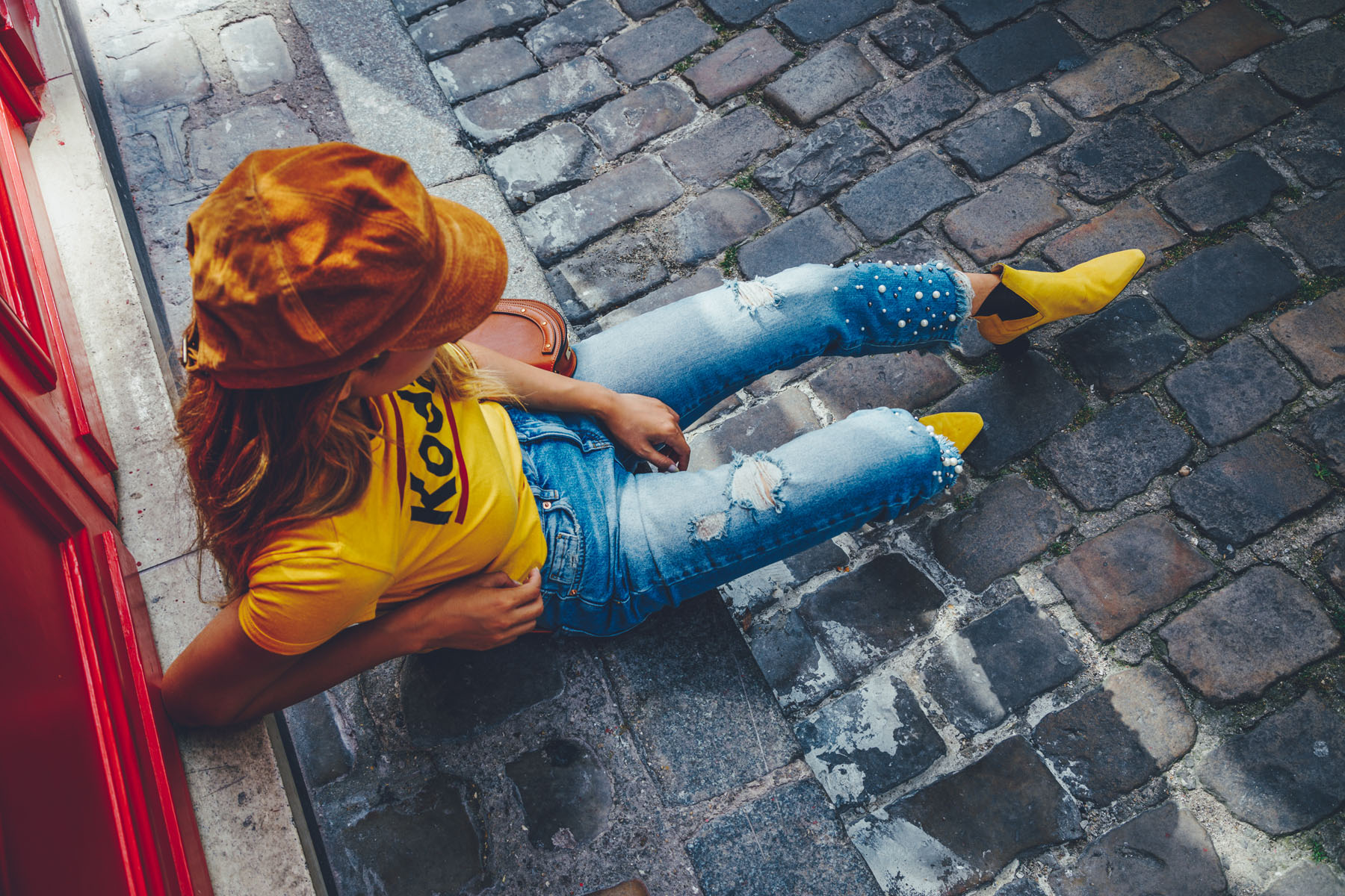 Frayed Pearl Jeans with Vintage Kodak Tee and Newboy Cap // Notjessfashion.com