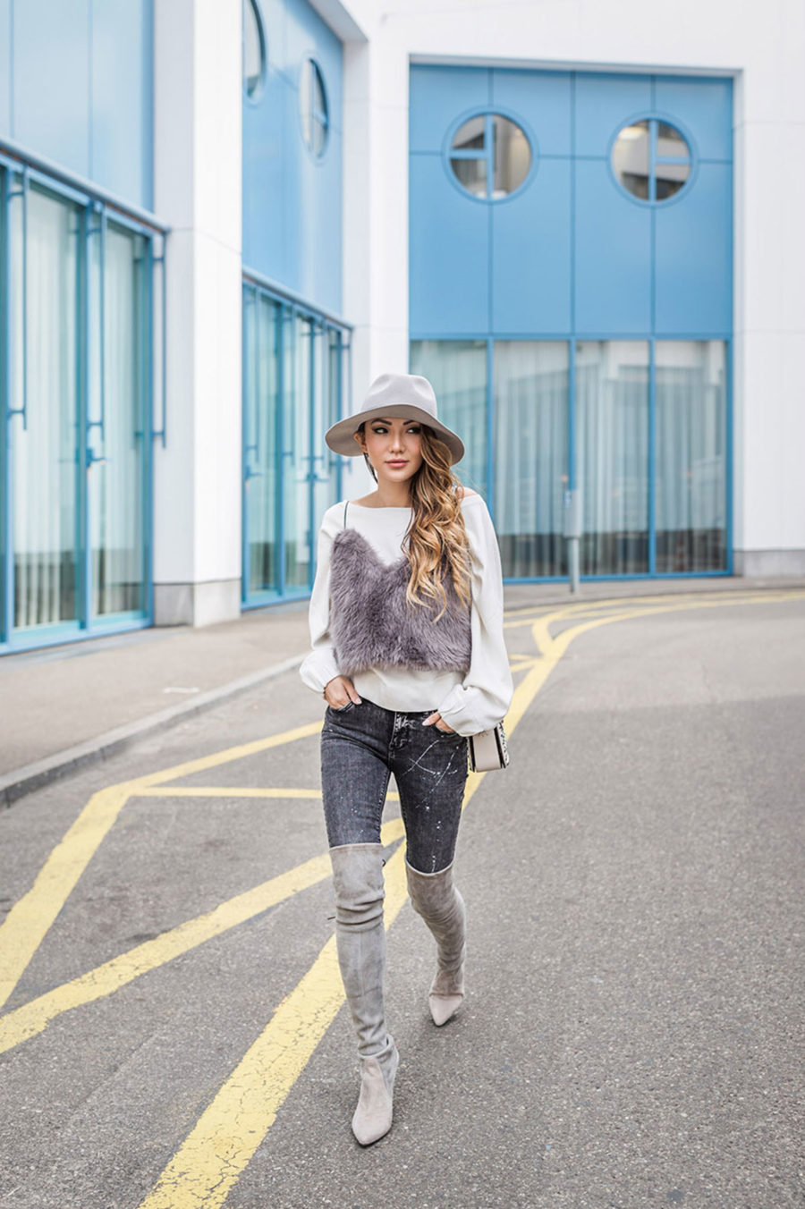 THIGHHIGH BOOTS - Tips for Styling Thigh High Boots - OTK Over the Knee Boots Winter Outfits, gray over the knee boots // NotJessFashion.com