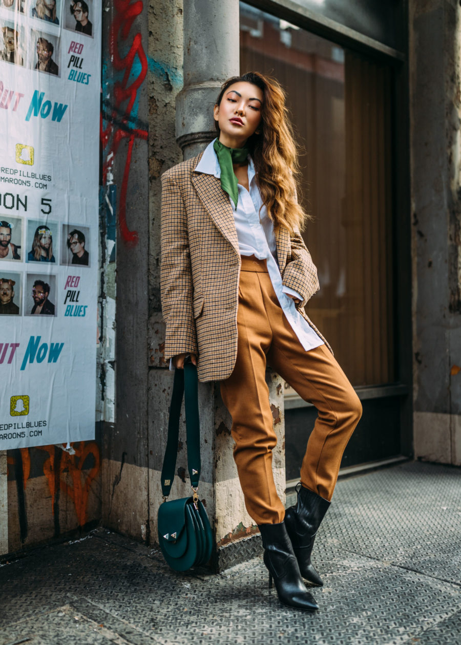 winter wardrobe essentials - plaid blazer and brown trousers // NotJessFashion.com