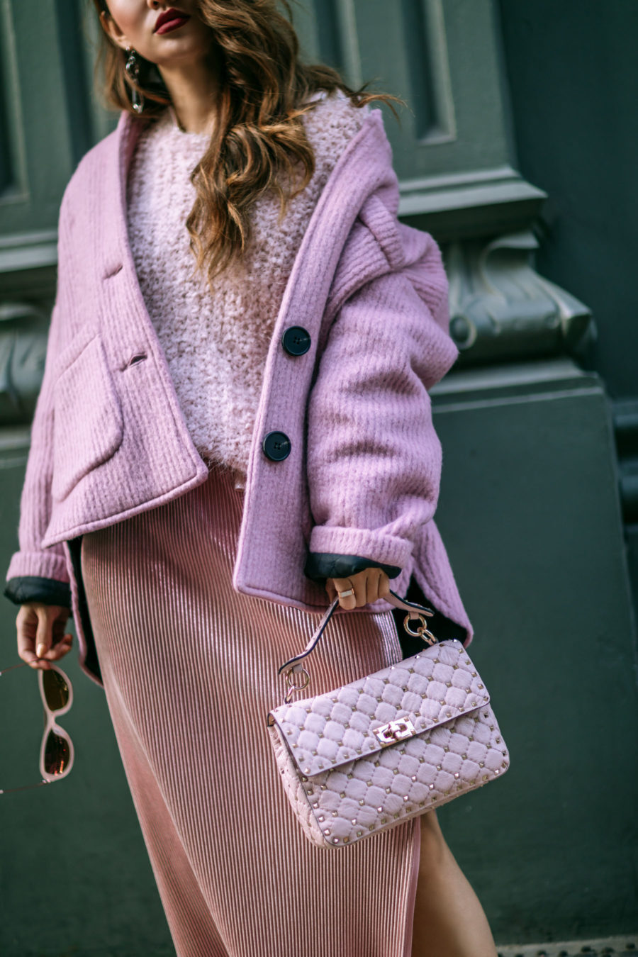 How to Wear the Corduroy Trend - Pink Monochrome Outfit, pink corduroy jacket, corduroy lined skirt // Notjessfashion.com