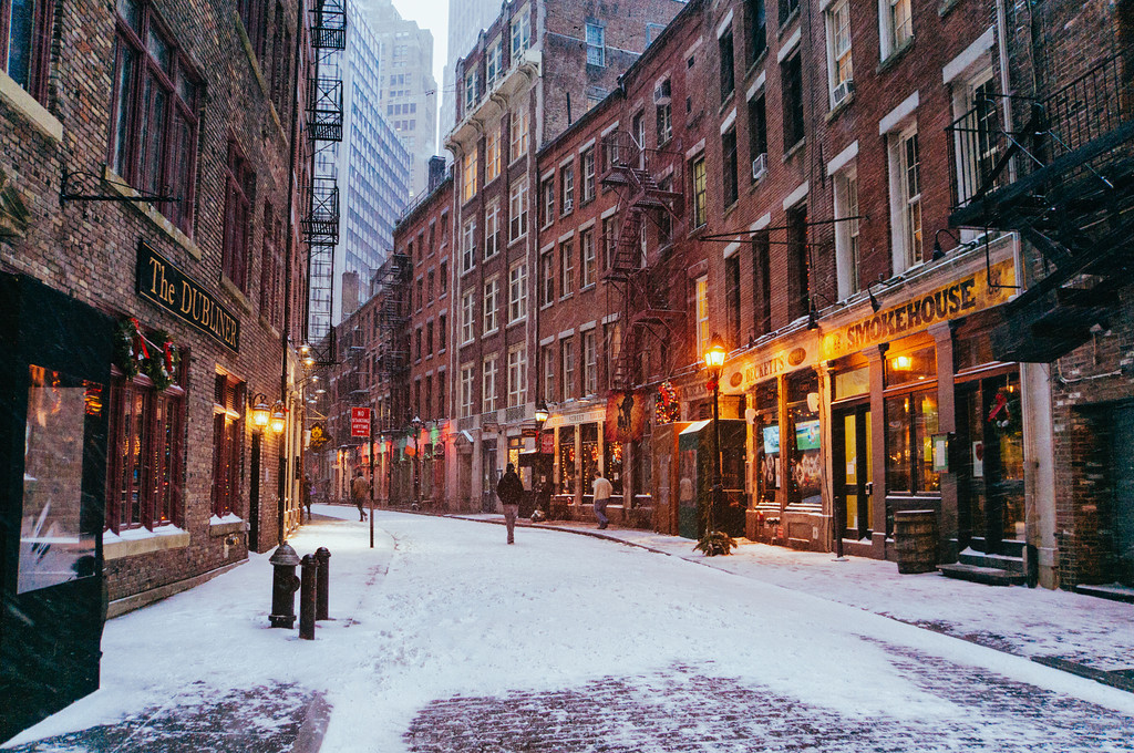 Places for Great Snow Photos - Financial District, Stone Street, in the Winter // Notjessfashion.com