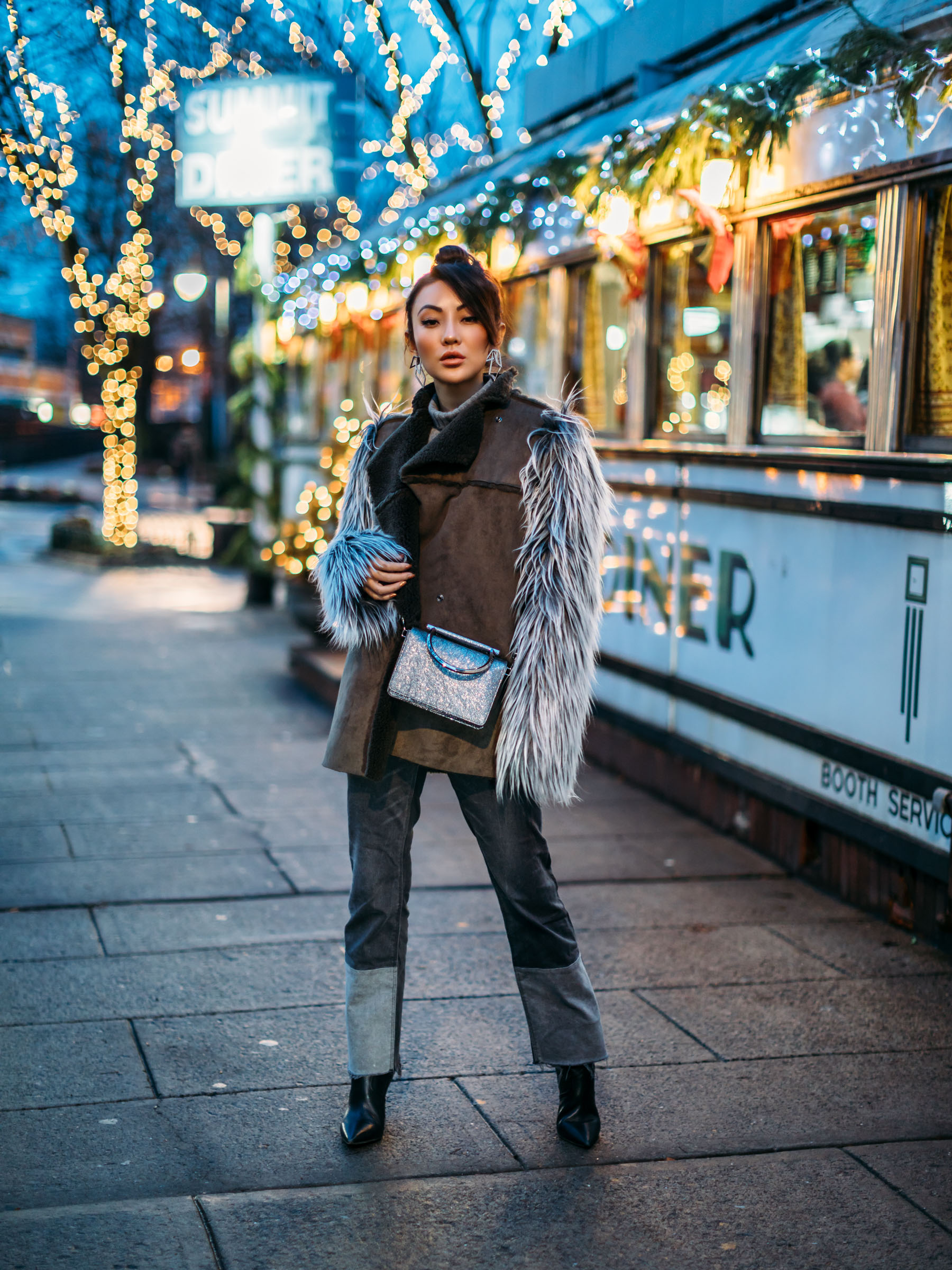 Instagram Outfits Round Up // Notjessfashion.com // Cozy Layered looks, jessica wang, fashion blogger, new york fashion blogger, street style fashion, ootd, asian blogger, fur coat, suede coat, patchwork denim, glitter handbag, glitter clutch, winter look, 