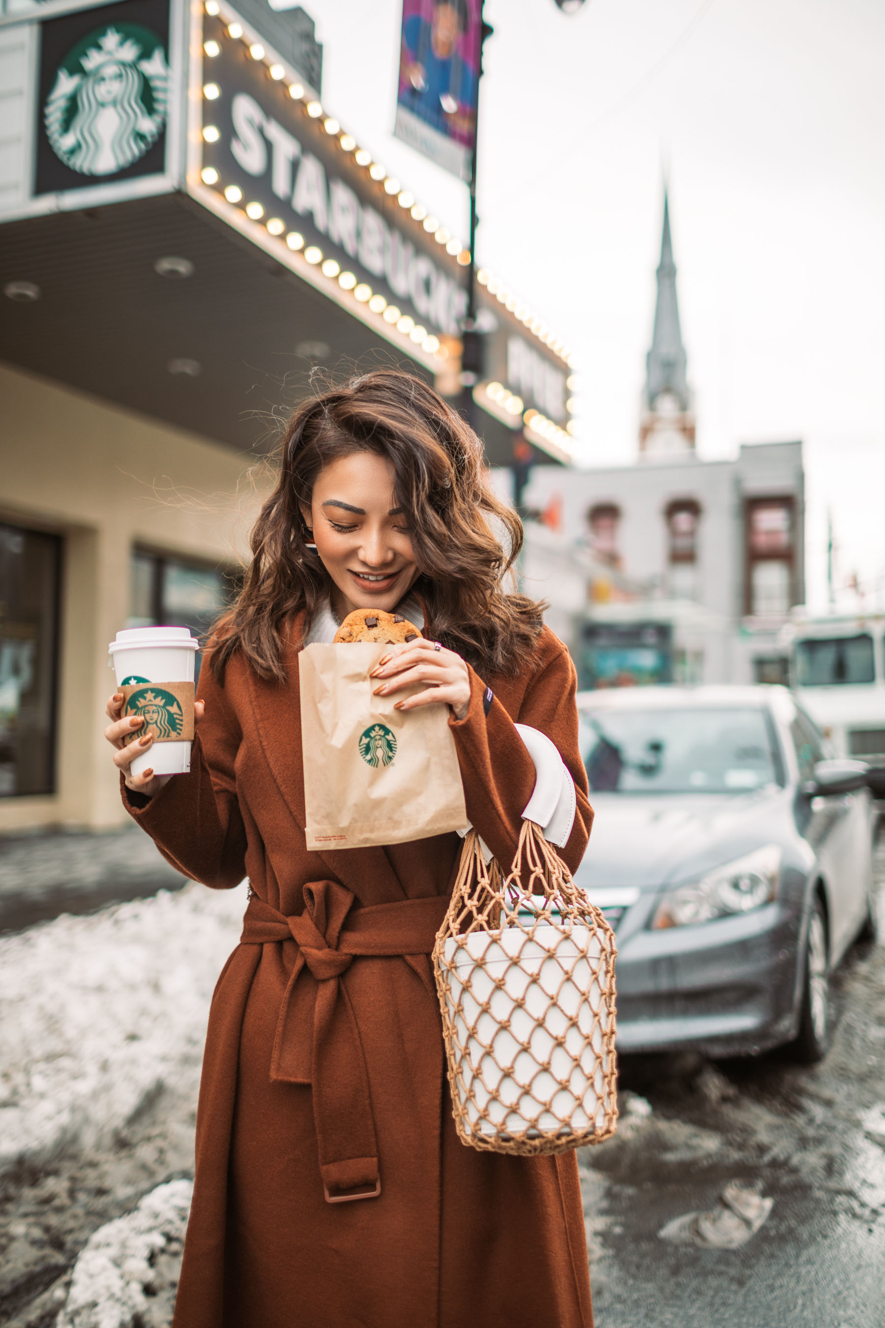 Instagram Outfits Round Up // Notjessfashion.com // Cozy Layered looks, brown robe coat, wrap coat, fishnet bag, net bag, lifestyle portrait, new york fashion blogger, asian blogger, fashion blogger, ootd, jessica wang, cozy winter looks