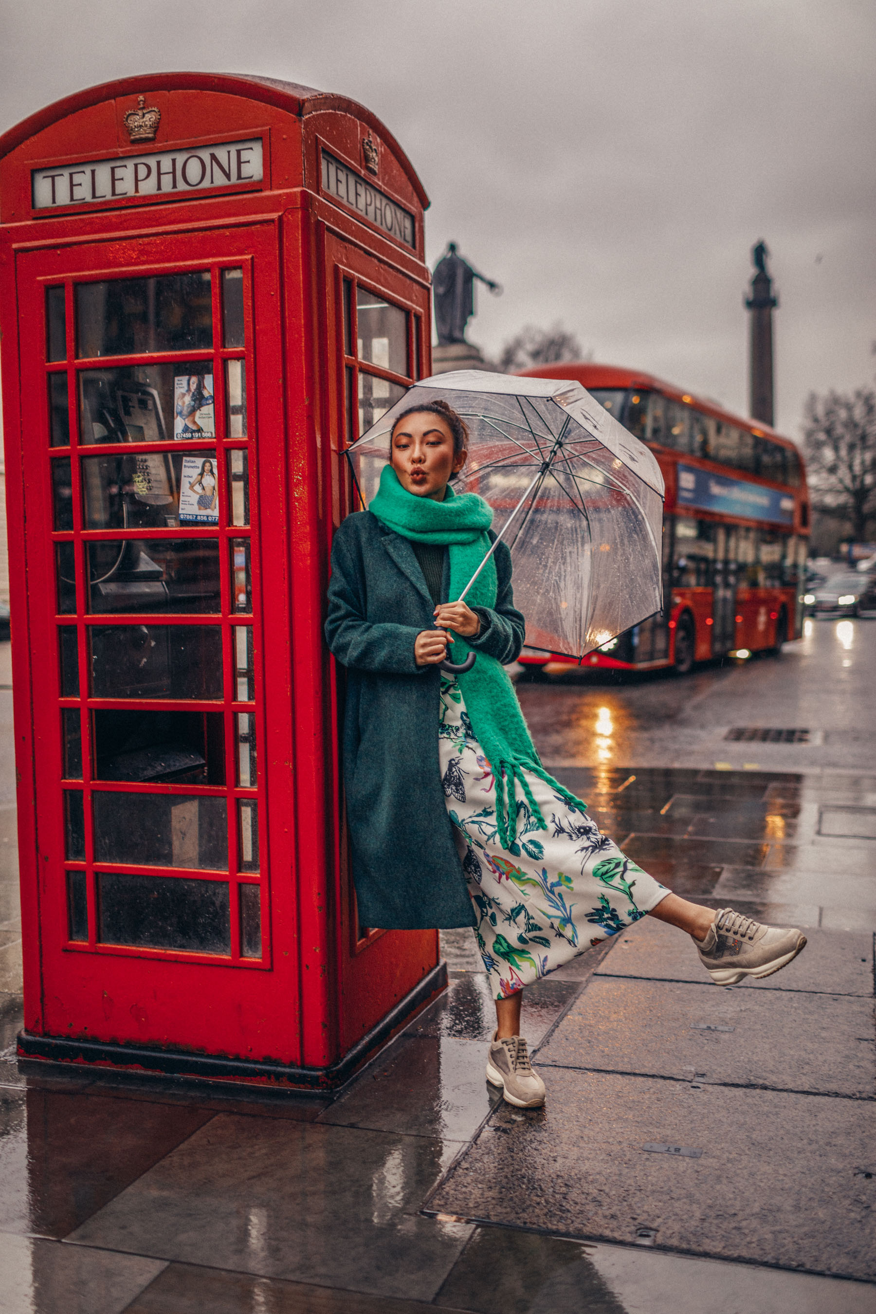 green floral skirt, green coat, dad sneakers // Notjessfashion.com