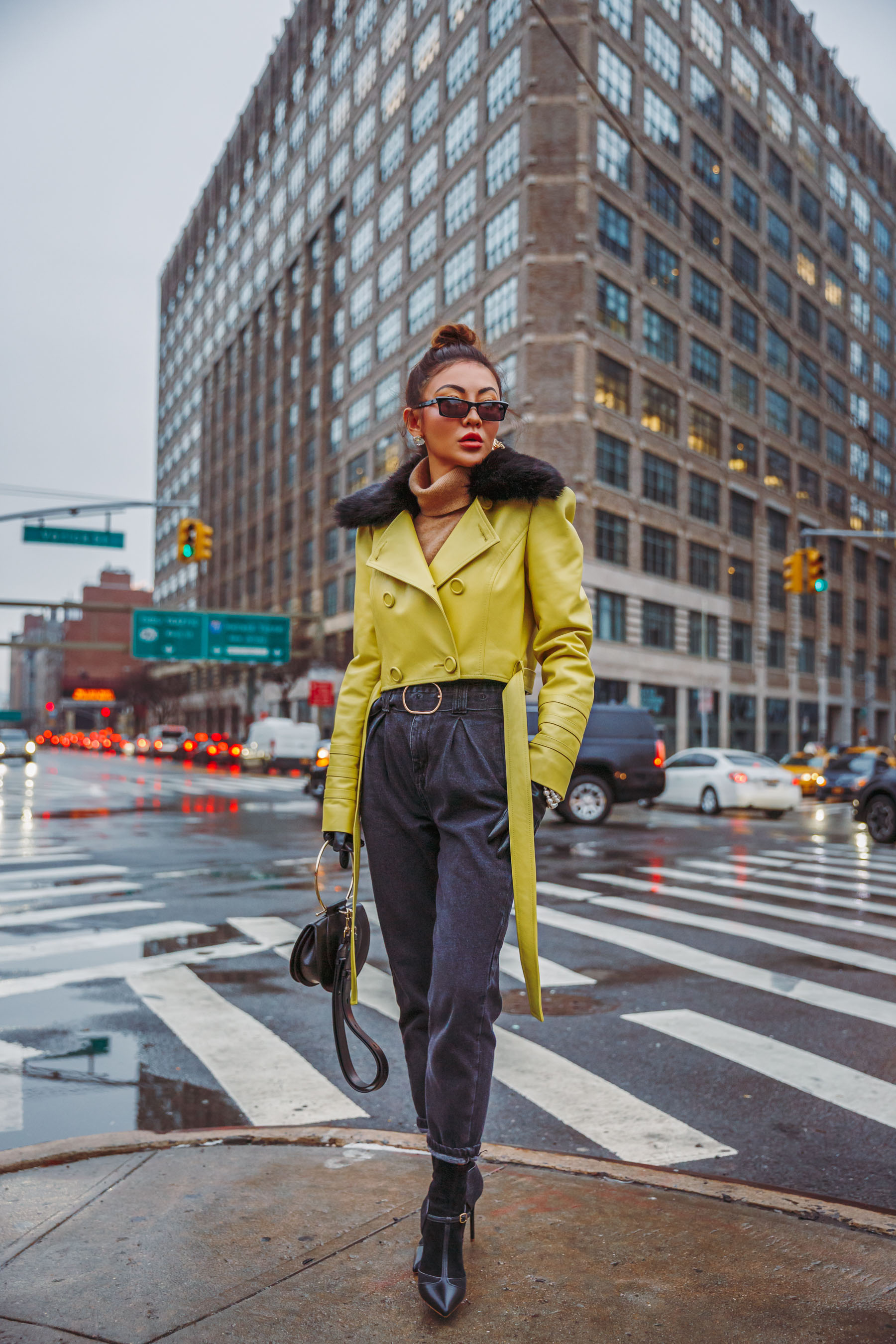 NYFW street style - Yellow Leather Jacket, Ferragamo Handbag // Notjessfashion.com