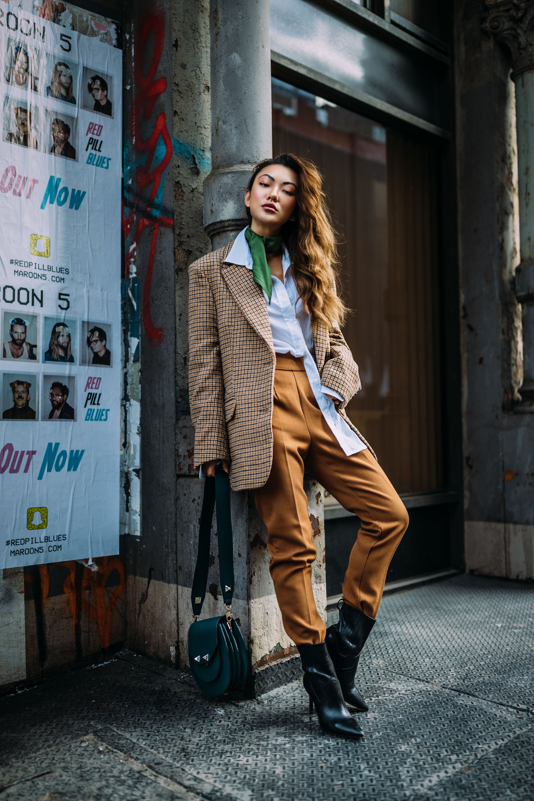 4 Key Pieces to Pull Off Menswear-Inspired Outfits // Notjessfashion.com // NYC fashion blogger, top fashion blogger, asian blogger, oversized blazer, plaid blazer, menswear inspired fashion, jessica wang, green accessories, street style fashion