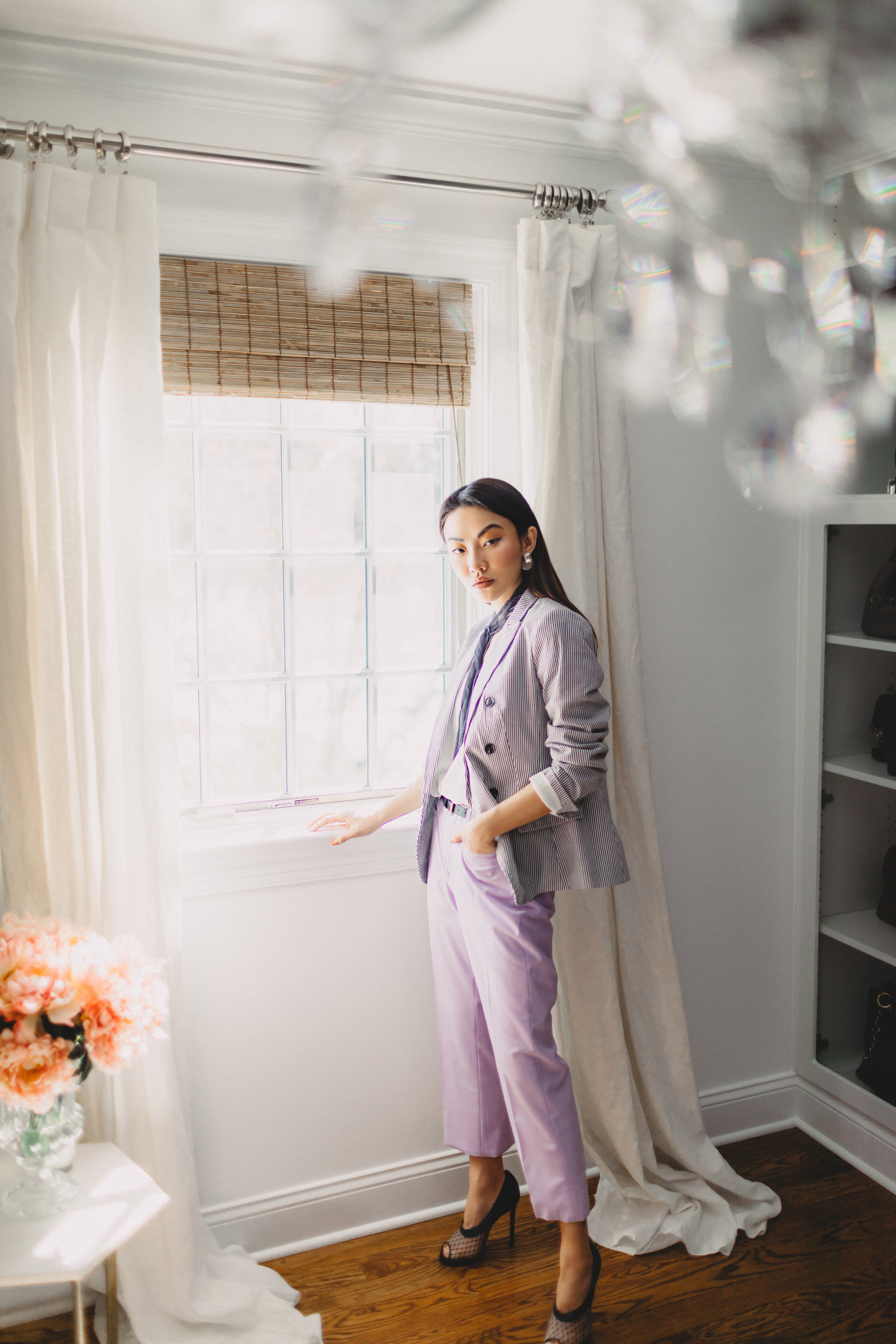 Transition Your Work Pants from Office to Weekend - Banana Republic trousers, Banana Republic Stripe Blazer, Lavender Pants // Notjessfashion.com