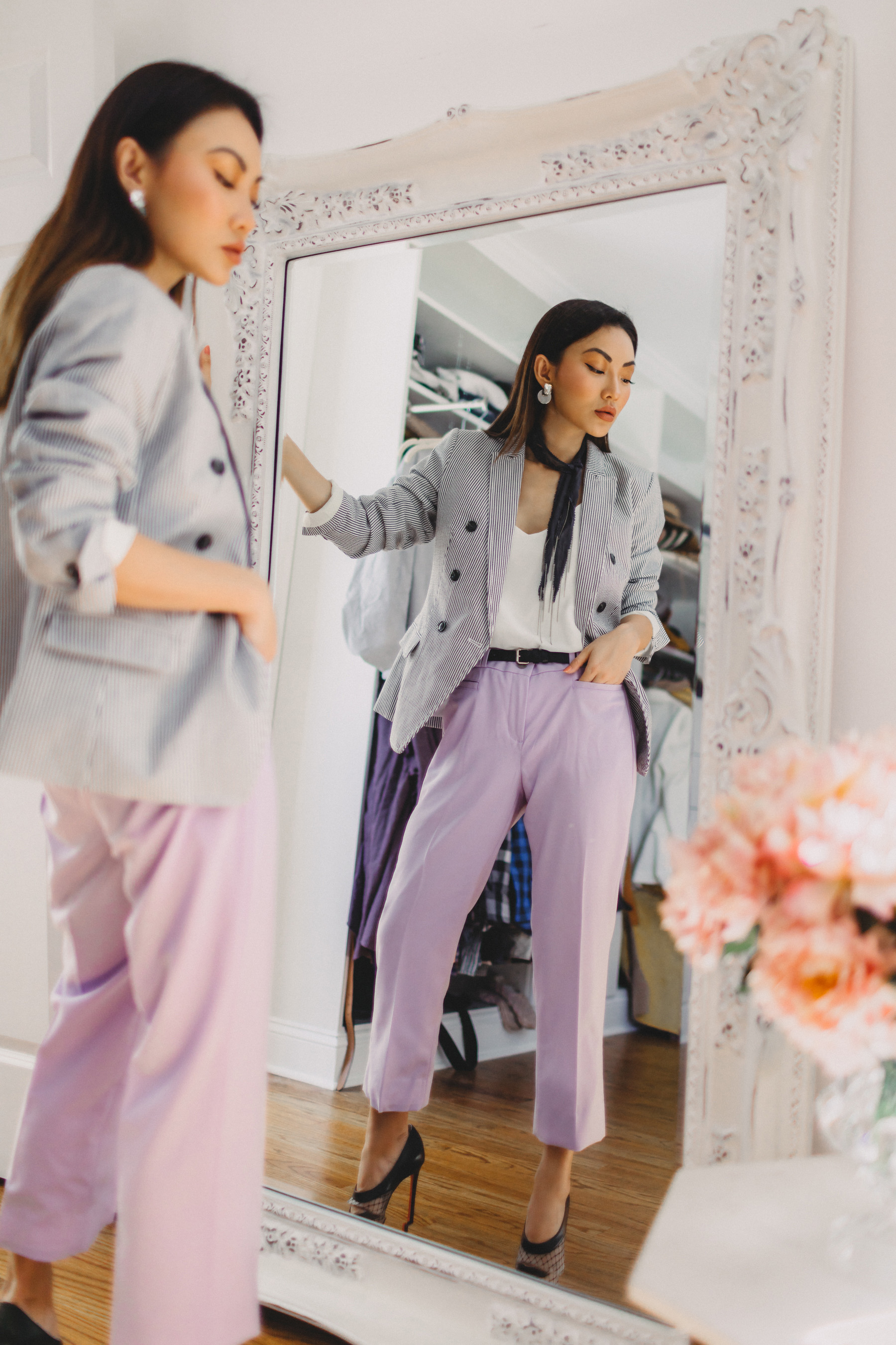 lavender pants, stripe blazer // Notjessfashion.com