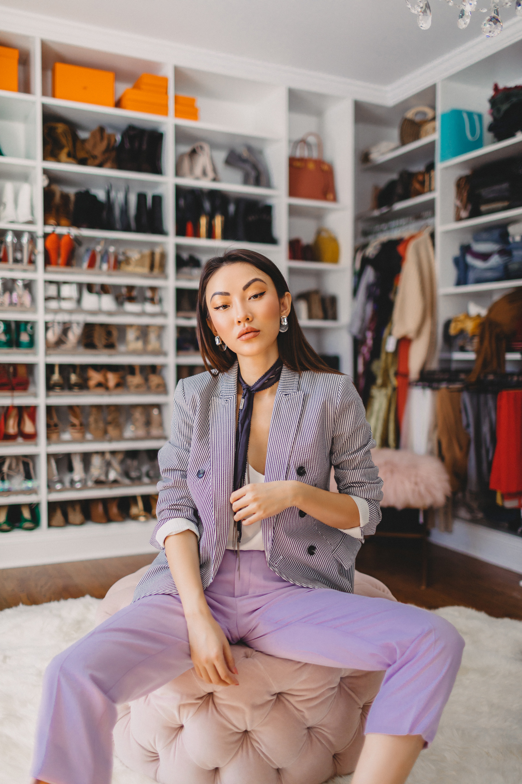 Transition Your Work Pants from Office to Weekend - Banana Republic trousers, Banana Republic Stripe Blazer, Lavender Pants // Notjessfashion.com