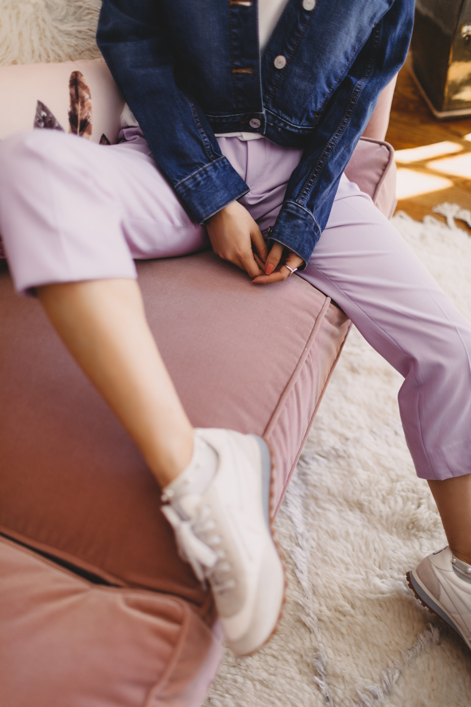lavender trousers with sneakers // Notjessfashion.com