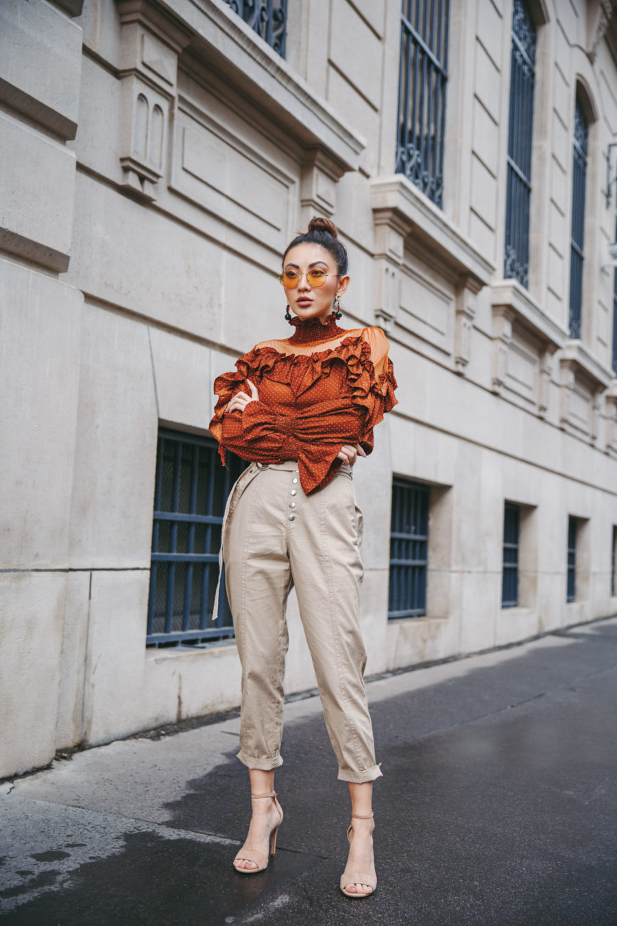 Orange Ruffle Shirt, Spring Outfits Ideas // NotJessFashion.com