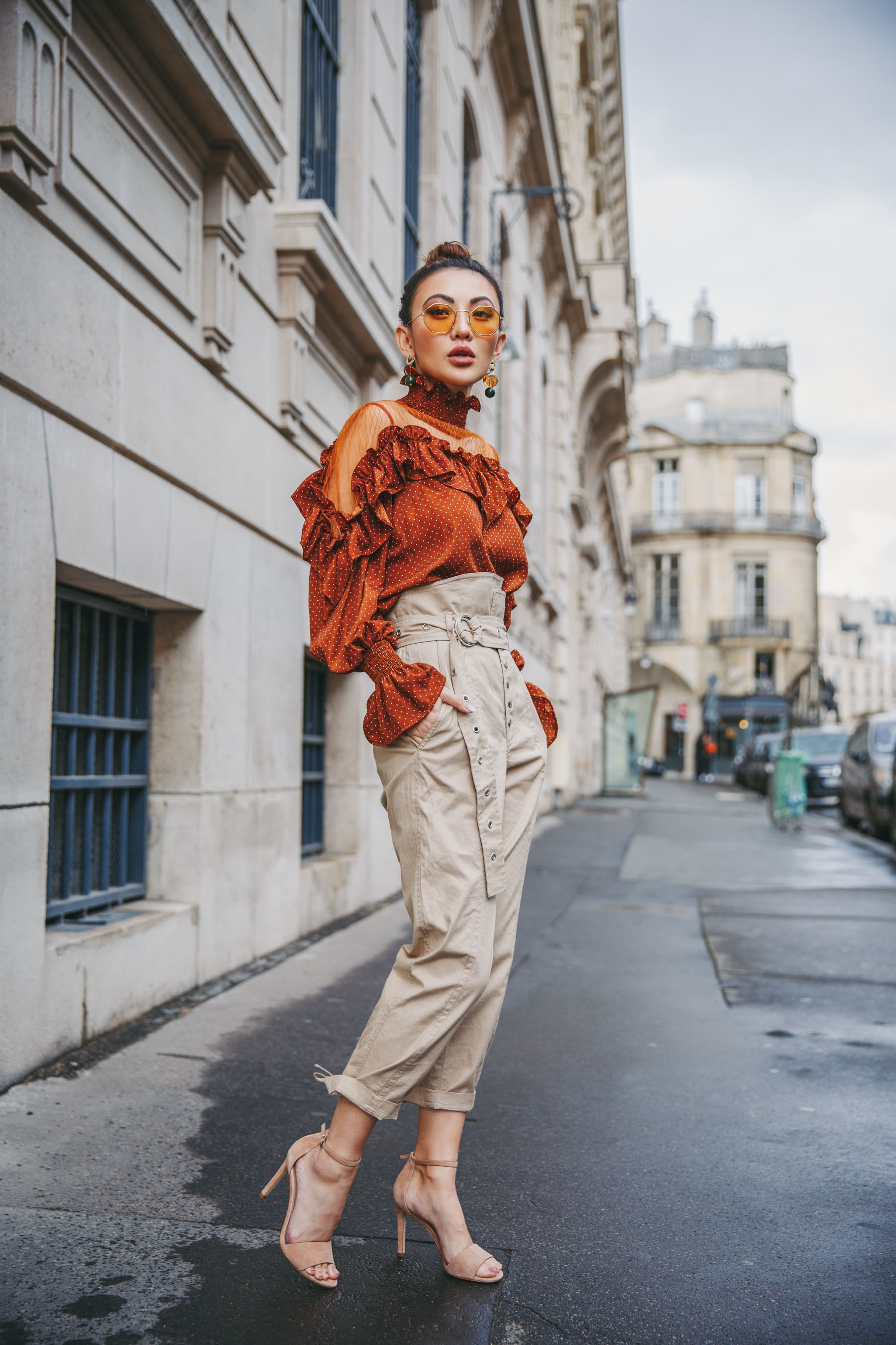 trending Prints to Wear in 2018 - red sheer polka dot shirt // Notjessfashion.com