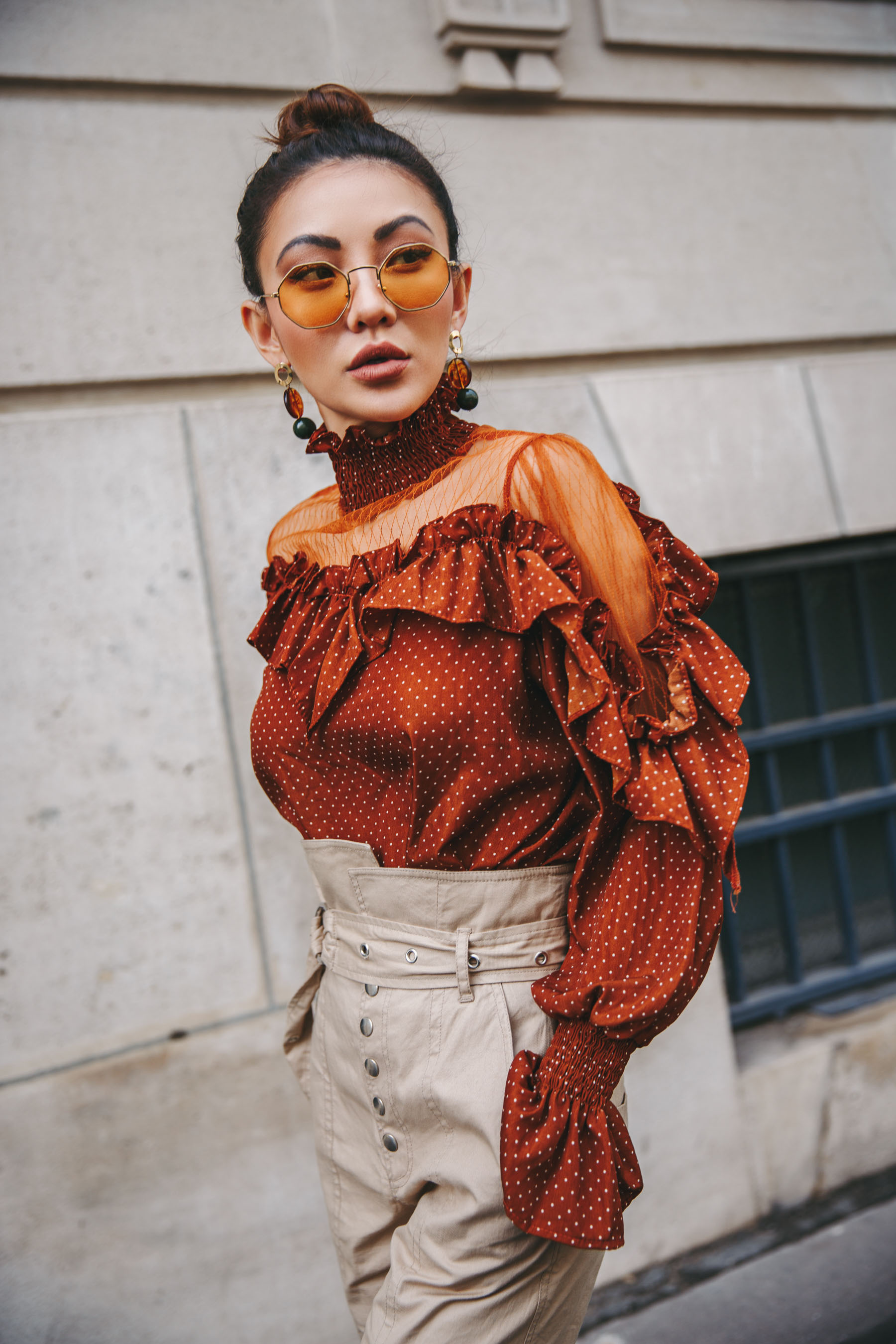 The One Shoe Style Everyone Needs - Ruffle blouse with aviator sunglasses // Notjessfashion.com