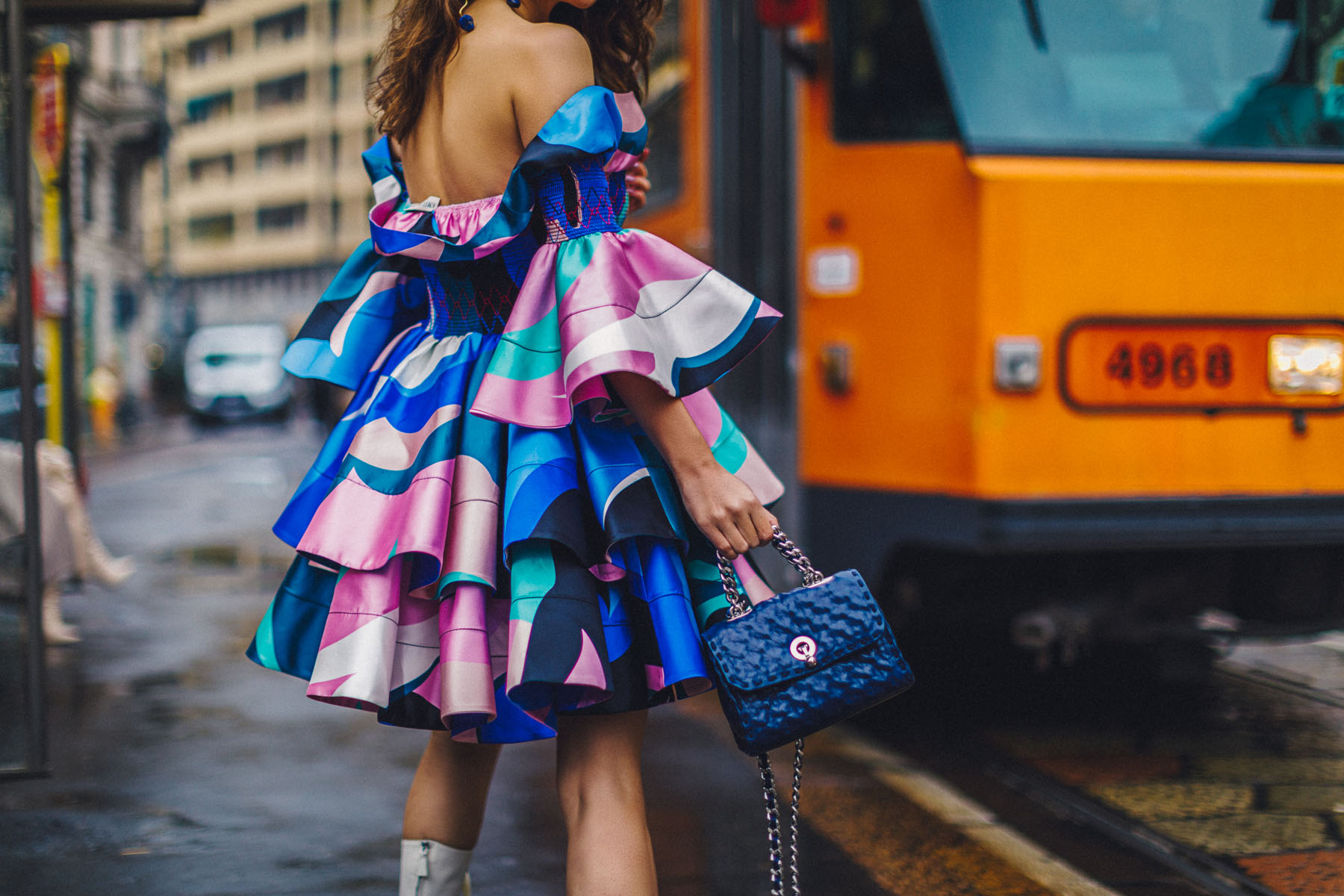 MFW Recap - Emilio Pucci Look, MFW Street Style, Emilio Pucci Dress, Colorful Ruffle dress, Fashion Week Street Style // Notjessfashion.com
