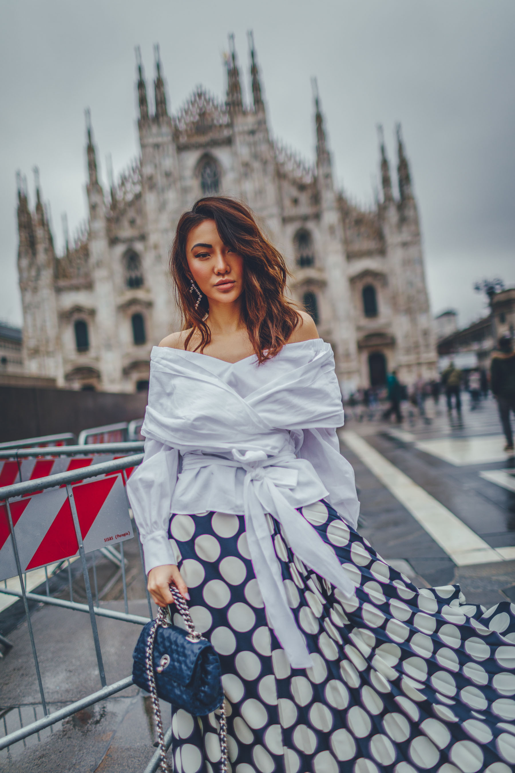 MFW Recap - BCBG Off the shoulder top with polkadot skirt // Notjessfashion.com