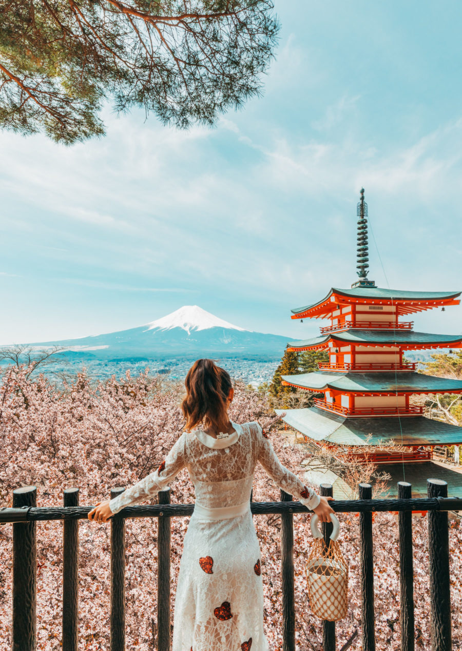 Chureito Pagoda during cherry blossom season, luxury travel blogger // Notjessfashion.com