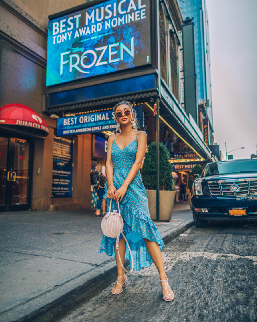 5 Best Colors to Wear This Summer & Stand Out - Frozen Broadway, Blue Ruffle Dress // Notjessfashion.com
