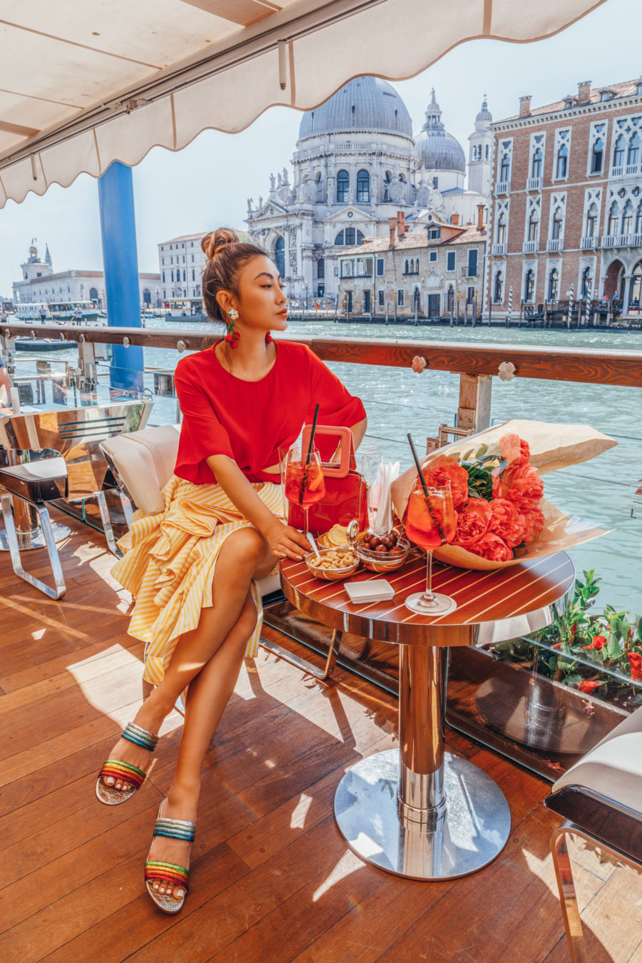 Instagram Outfits in Venice - bright summer outfit, venice canals, venice bridge, travel blogger, gondola watching in venice, rainbow mules