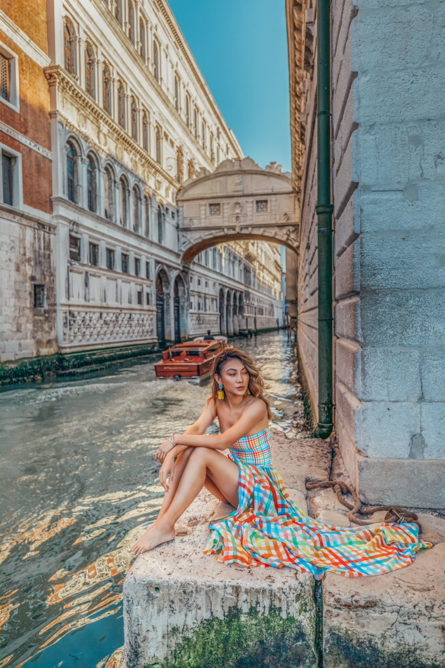 Instagram Outfits in Venice - colorful plaid dress, smocked top dress, travel blogger, venice canals, streets of venice, water taxi in venice // Notjessfashion.com