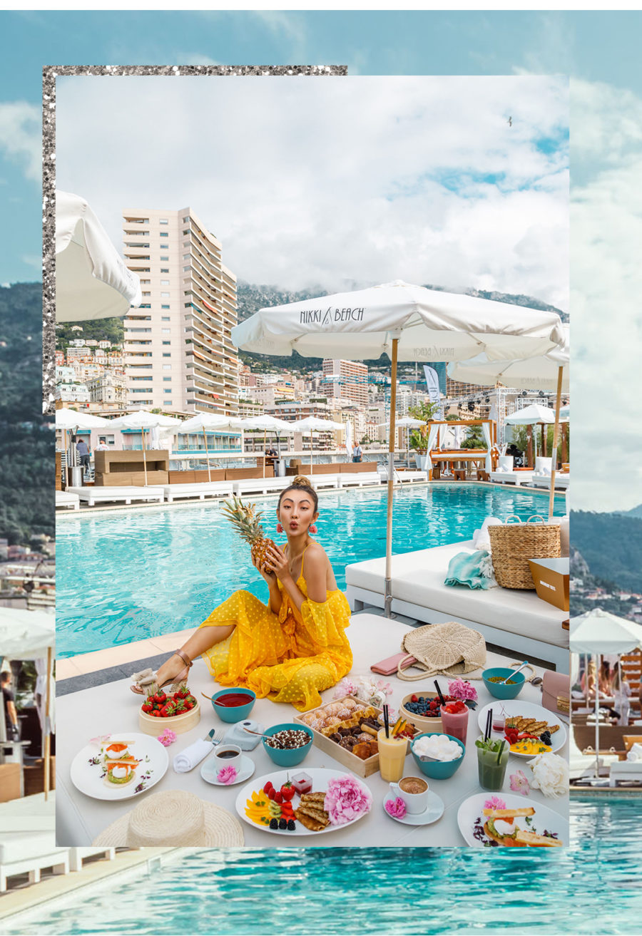 Monte Carlo with Fairmont x Le Labo - alice mccall yellow jumpsuit, lace jumpsuit outfit, straw bag 2018, fairmont monte carlo, fairmont monte carlo terrace // Notjessfashion.com