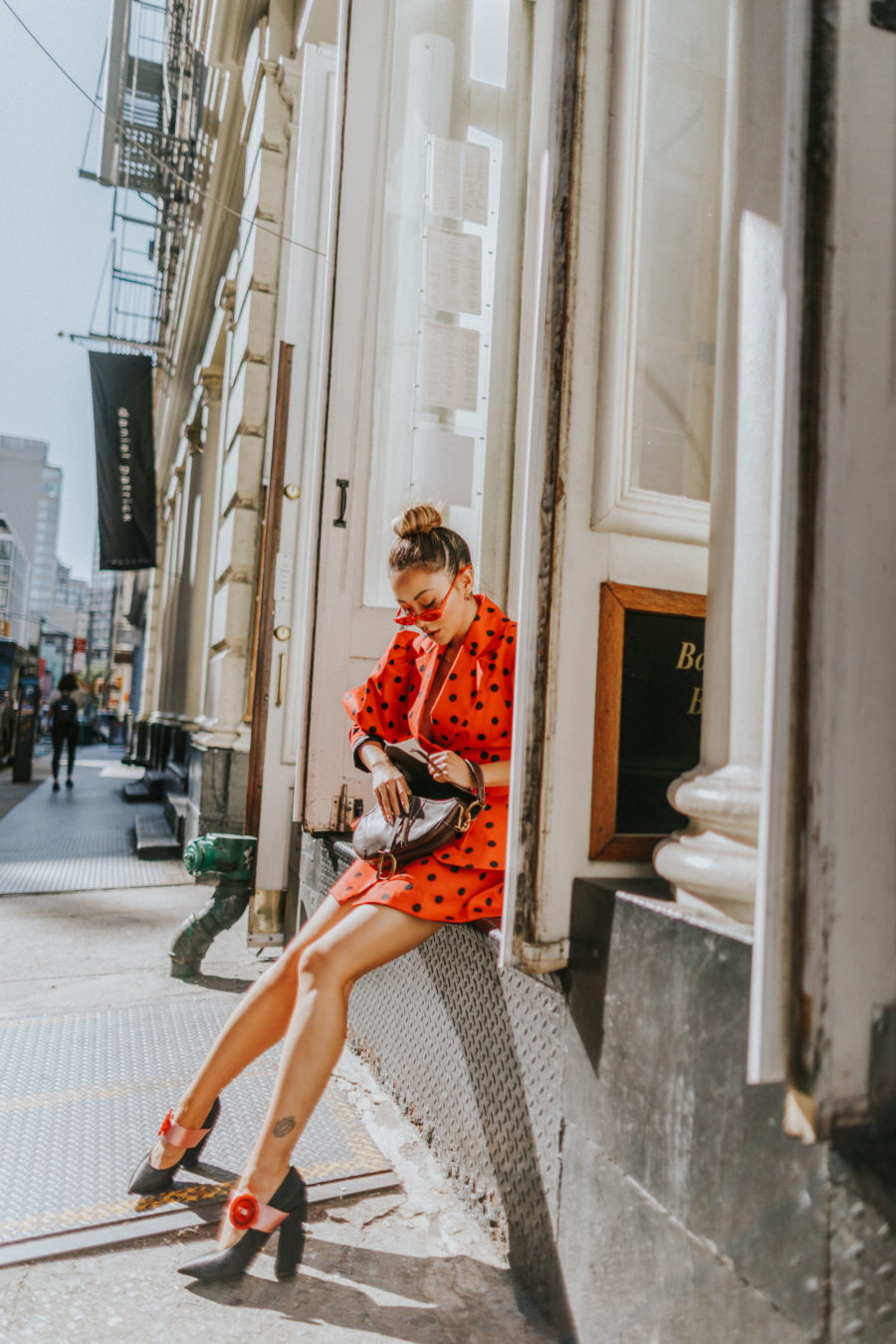 How to Manage a Full Day of Meetings in NYC - Uber's New Tools for Tricky Pickups, Red Polka Dot Dress // Notjessfashion.com