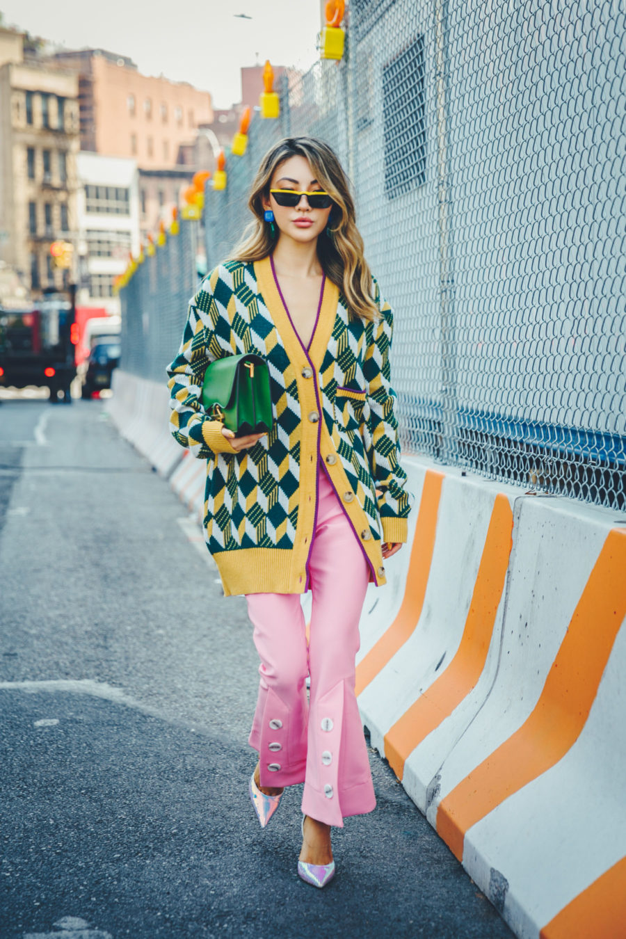 NYFW SS19 Recap, NYFW SS19 Street Style, oversized cardigan trend, argyle cardigan // Notjessfashion.com