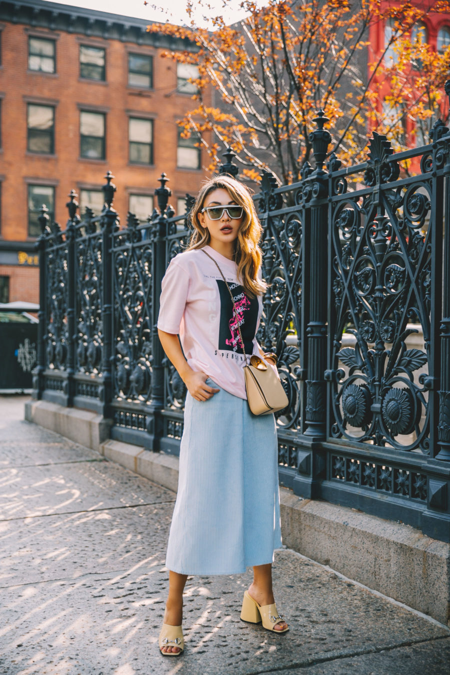 Best Resources for Trend spotting - Pastel Trend, NYFW Street Style, pale blue culottes // Notjessfashion.com