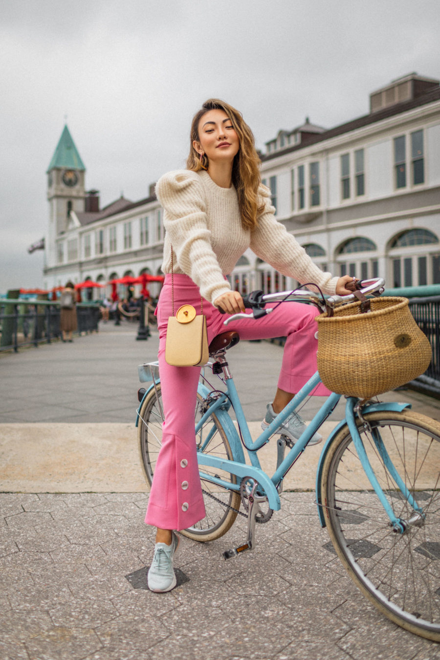 How to Wear Sneakers from Day to Night - Pink Trousers with sneakers, Nike Epic React Sneakers, fashion sneakers // Notjessfashion.com